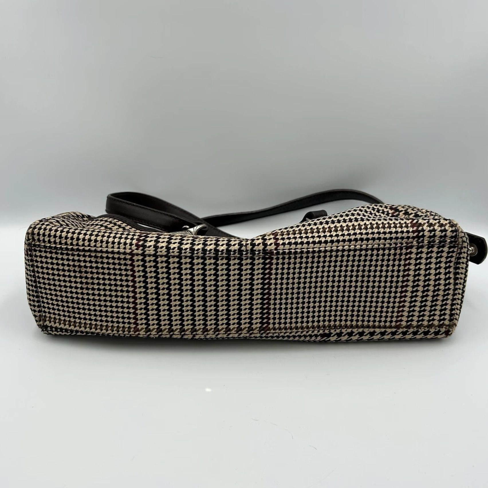 Ralph Lauren VINTAGE Lauren Ralph Lauren Womens Brown Multi Houndstooth Fabric Zip Shoulder Bag Size ONE SIZE - 6 Thumbnail