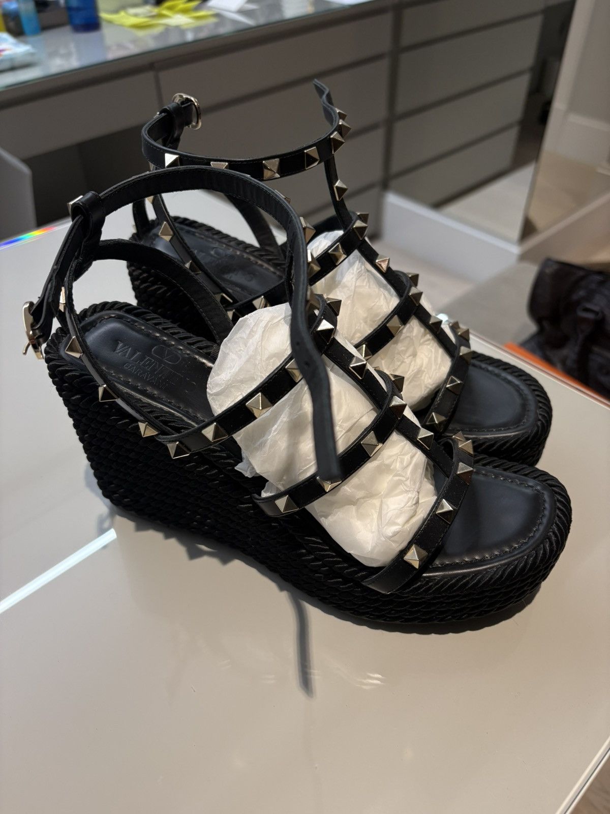 Valentino Valentino Rockstud Wedge Sandals with Calfskin Straps Size US 9 / IT 39 - 2 Thumbnail