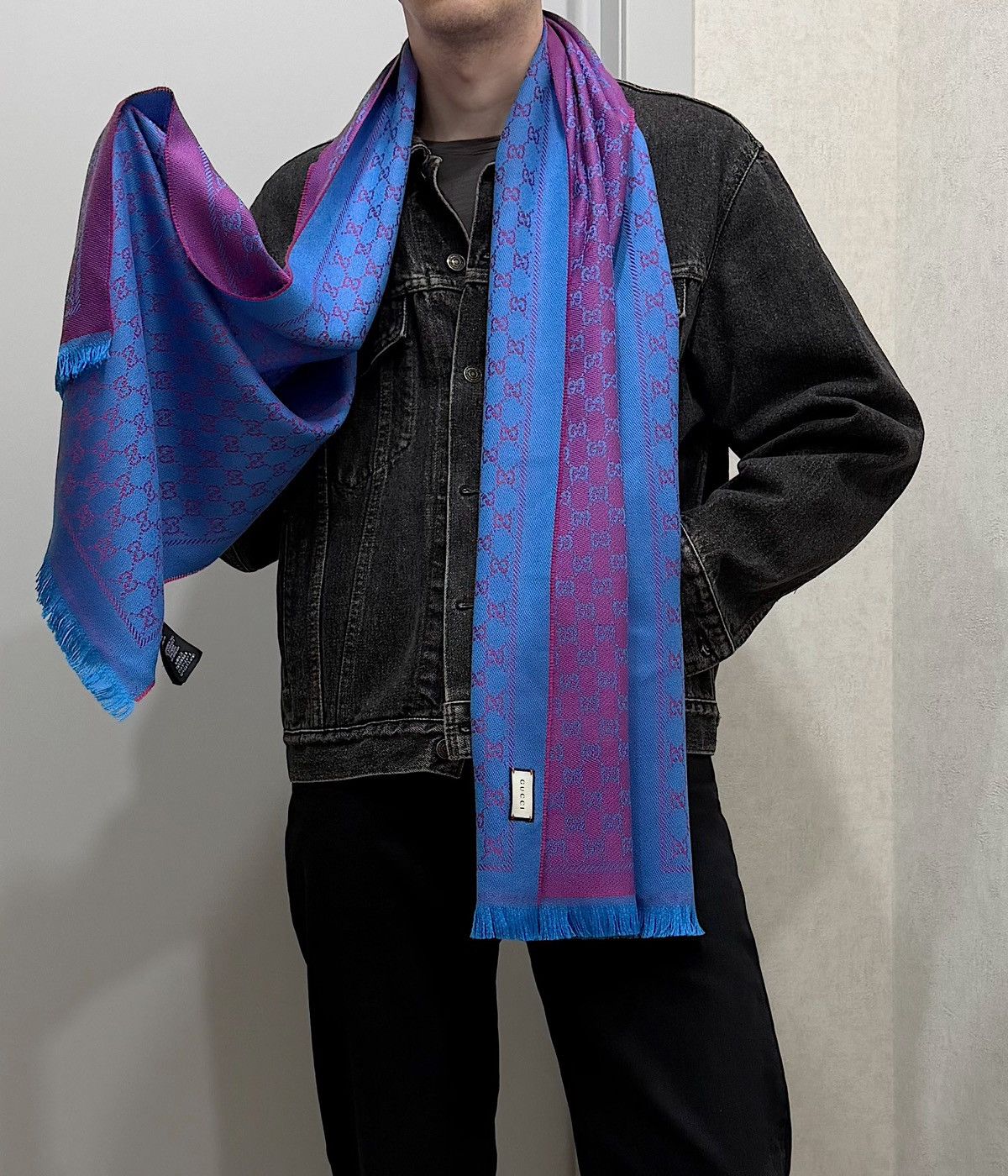 Gucci GUCCI GG Monogram Wool Scarf Purple Blue Demna Nettspend Size ONE SIZE - 4 Thumbnail