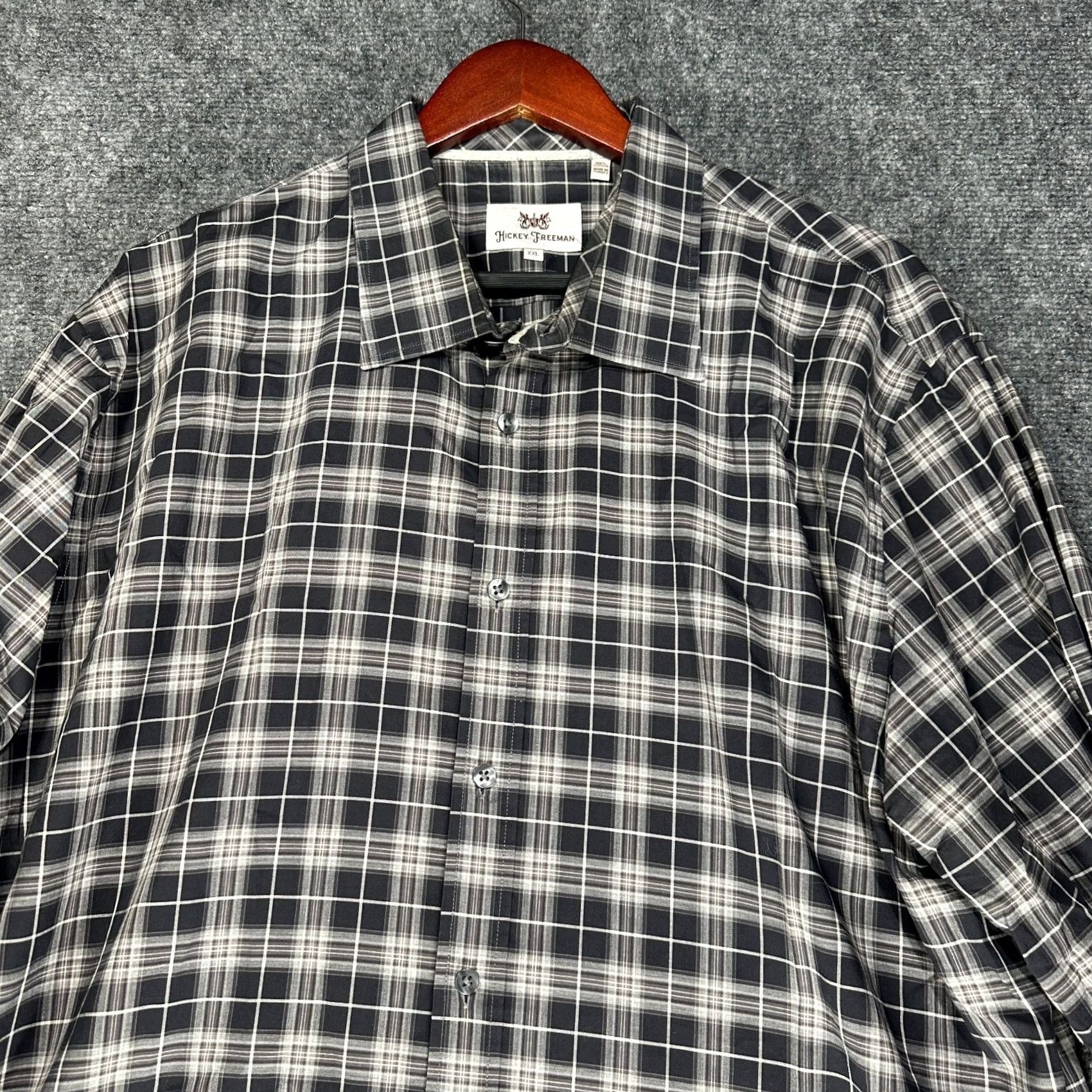 Vintage Hickey Freeman Shirt Mens XXL Gray Cotton Plaid Button Up Long Sleeve Size US XXL / EU 58 / 5 - 4 Thumbnail