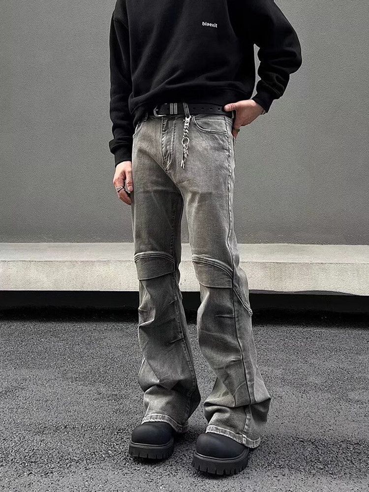 Japanese Brand × Jean Y2K Streetwear Vintage Grey Pleated Flare Jeans Size US 31 - 2 Thumbnail