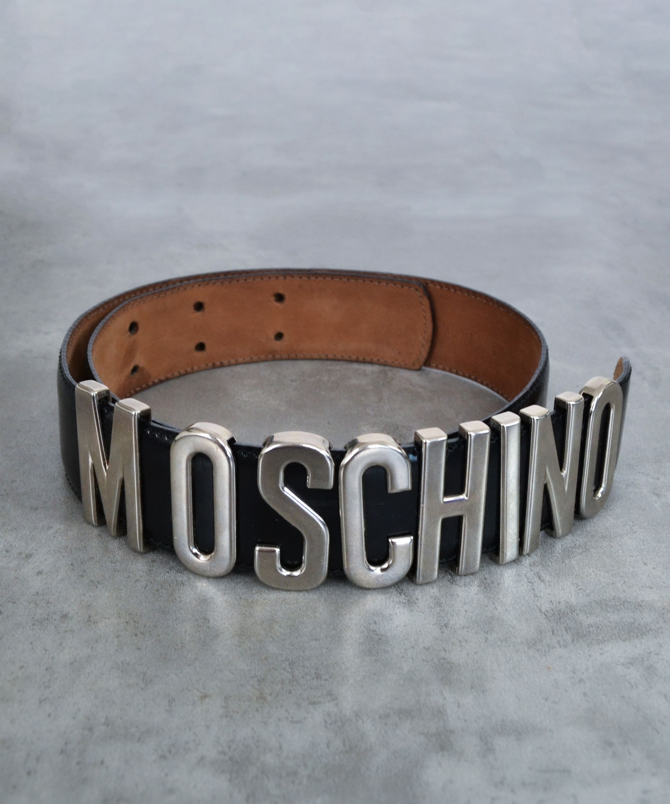 Moschino MOSCHINO Belt Leather Logo Vintage 90s Buckle Metal Black Size ONE SIZE - 1 Thumbnail