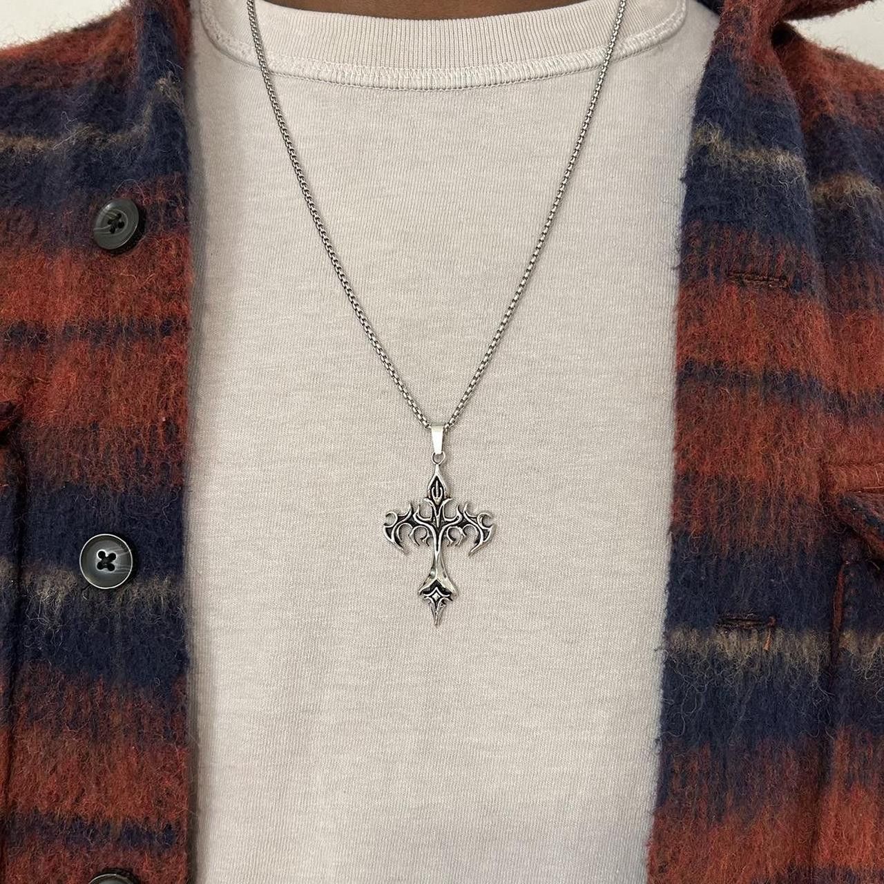 Japanese Brand × Vintage Y2K 2000s Silver Goth Punk Cross Enamel Pendant Chain Size ONE SIZE - 6 Thumbnail