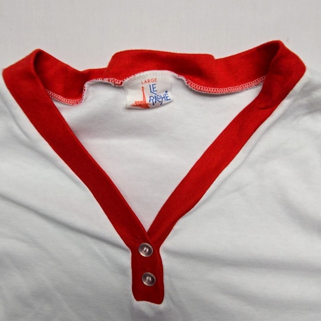 Vintage Vintage Le Riche Blank Henley Shirt Red White Striped L Tee Size L / US 10 / IT 46 - 4 Thumbnail