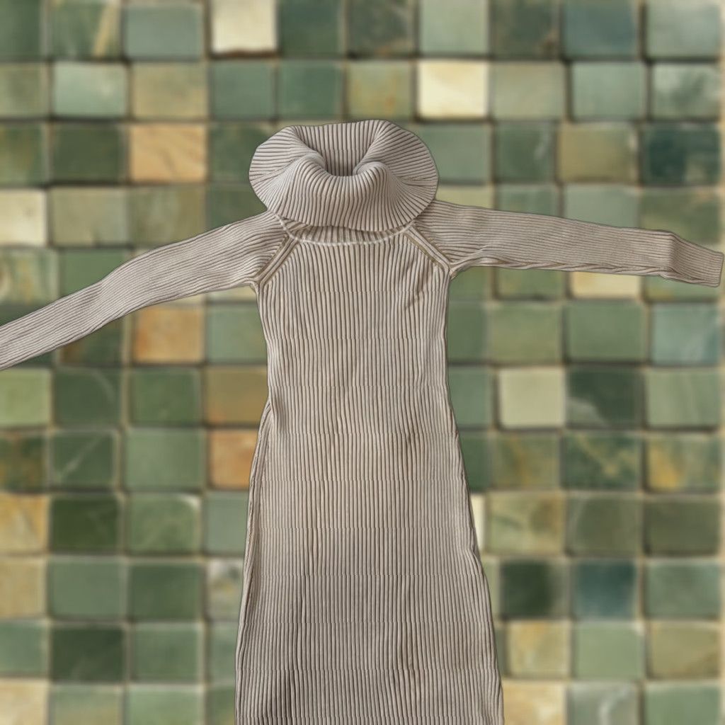 Anthropologie Anthropologie Off-The-Shoulder Ribbed Sweater Midi Dress Slit Beige L Women Size L / US 10 / IT 46 - 1 Thumbnail