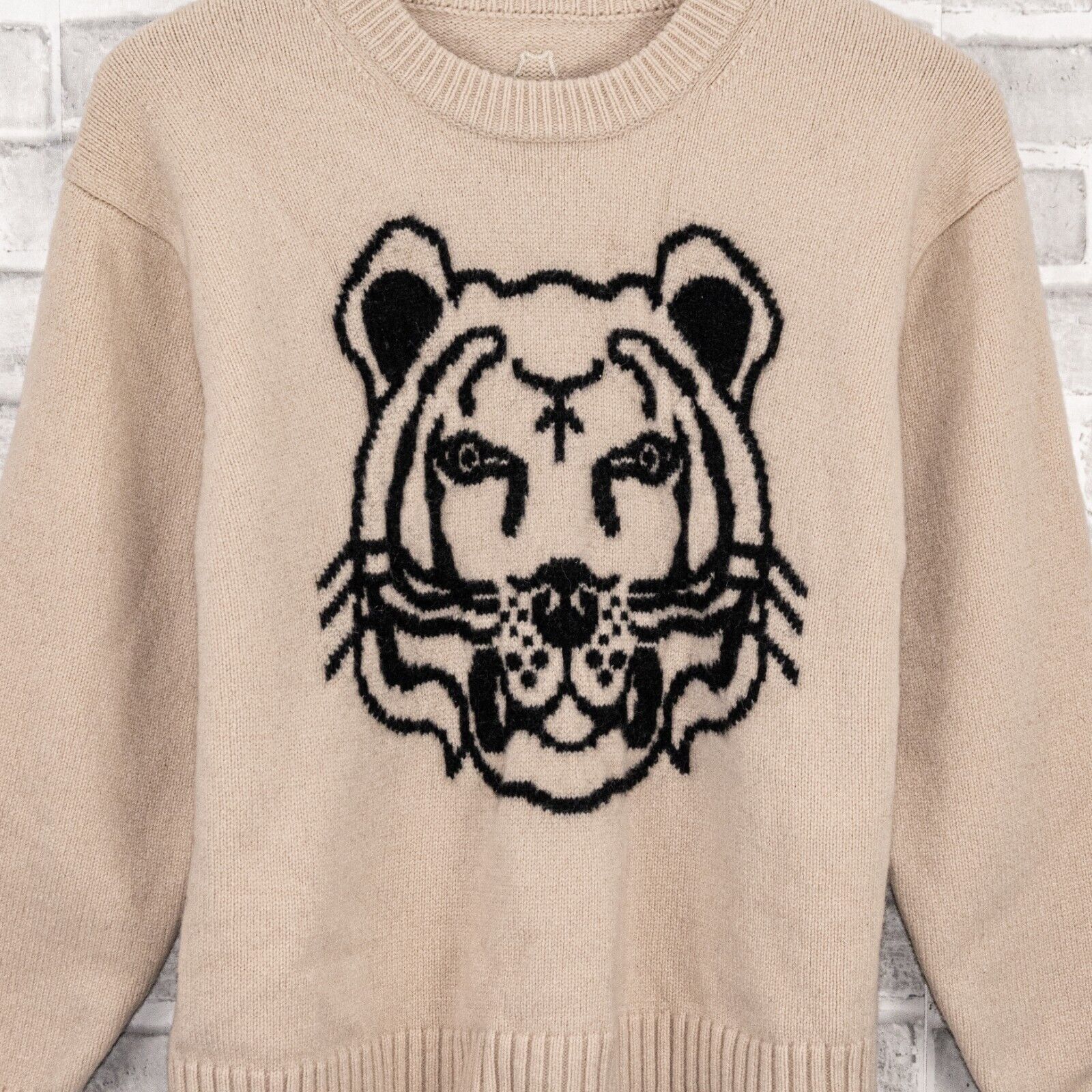 Kenzo KENZO Women's Wool K-Tiger Sweater Crewneck in Beige knit Size M / US 6-8 / IT 42-44 - 8 Thumbnail