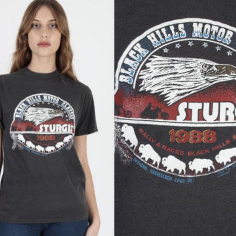 Hanes Vtg Sturgis Black Hills Motorcycle 1988 Black TShirt Medium Size US M / EU 48-50 / 2 - 1 Thumbnail