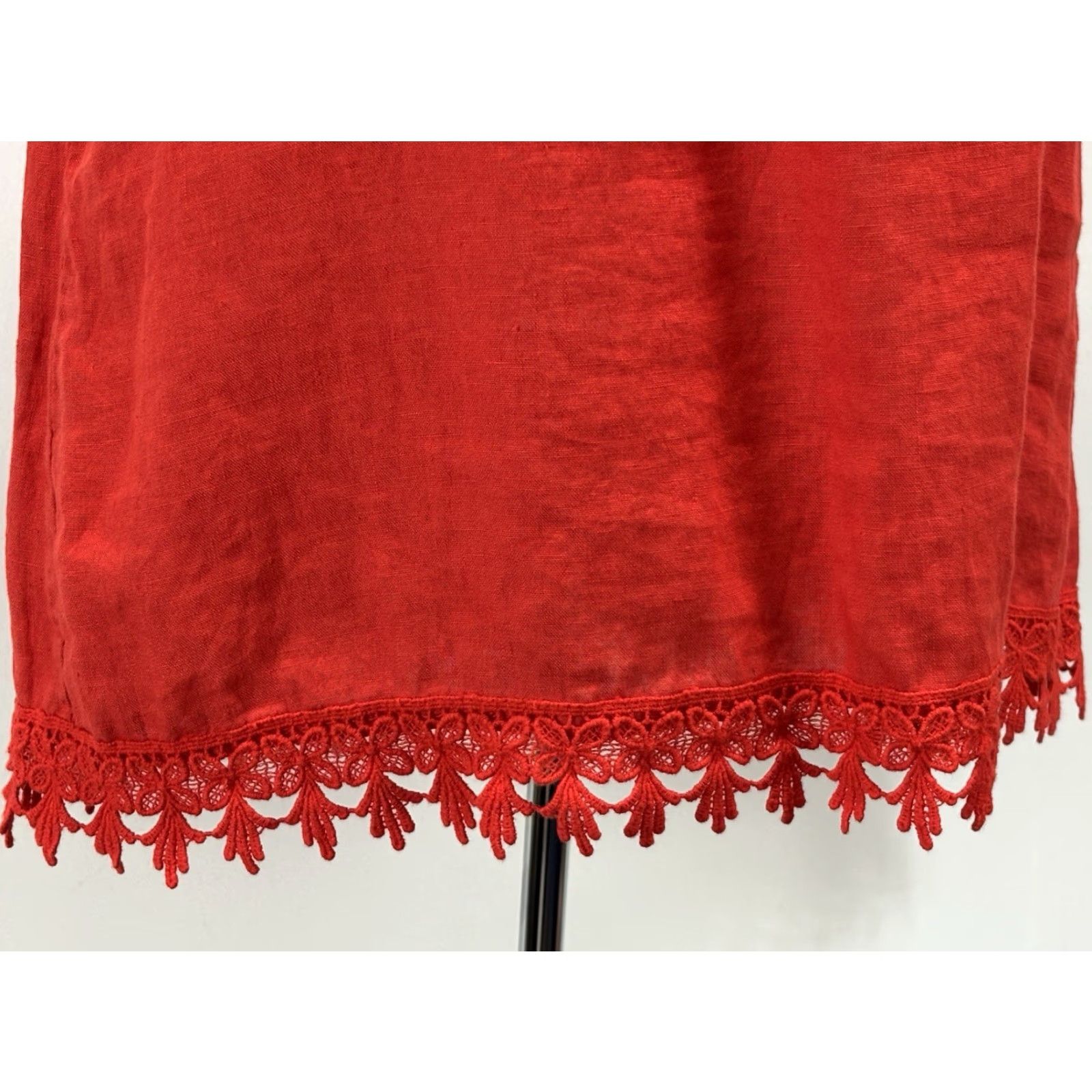 Vintage Lungo L’Arno Off The Shoulder Shift Dress Women M Red Linen Crochet Hem Italy - Bohemian Resort Summer Casual Dress Mens? Size M / US 6-8 / IT 42-44 - 7 Thumbnail