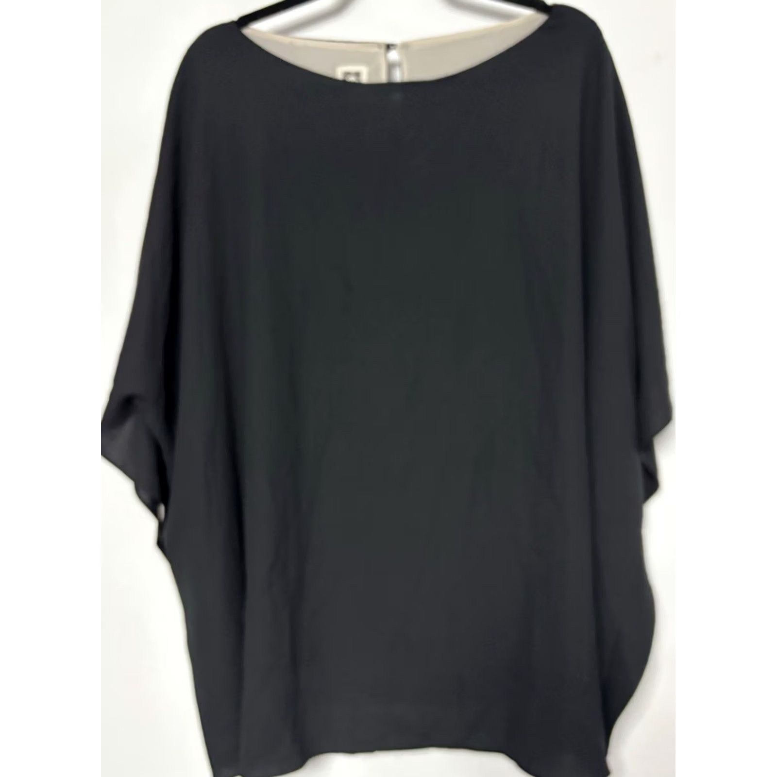 Anne Klein Anne Klein Black Sheer Overlay Cape Blouse (One Size/Fits Most, Lined) Size ONE SIZE - 2 Thumbnail