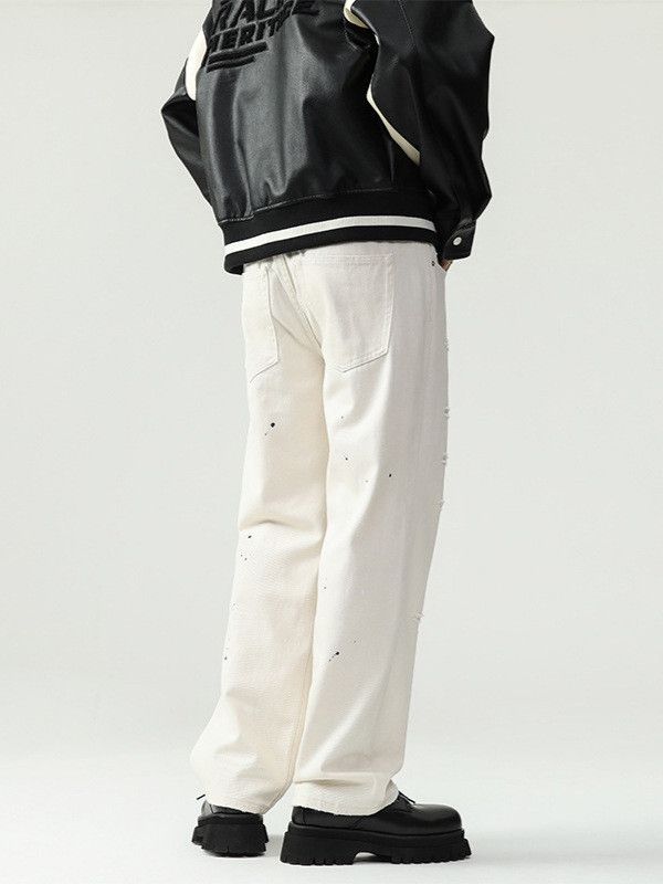 Japanese Brand Men's white splatter-painted design versatile jeans Size US 32 / EU 48 - 4 Thumbnail