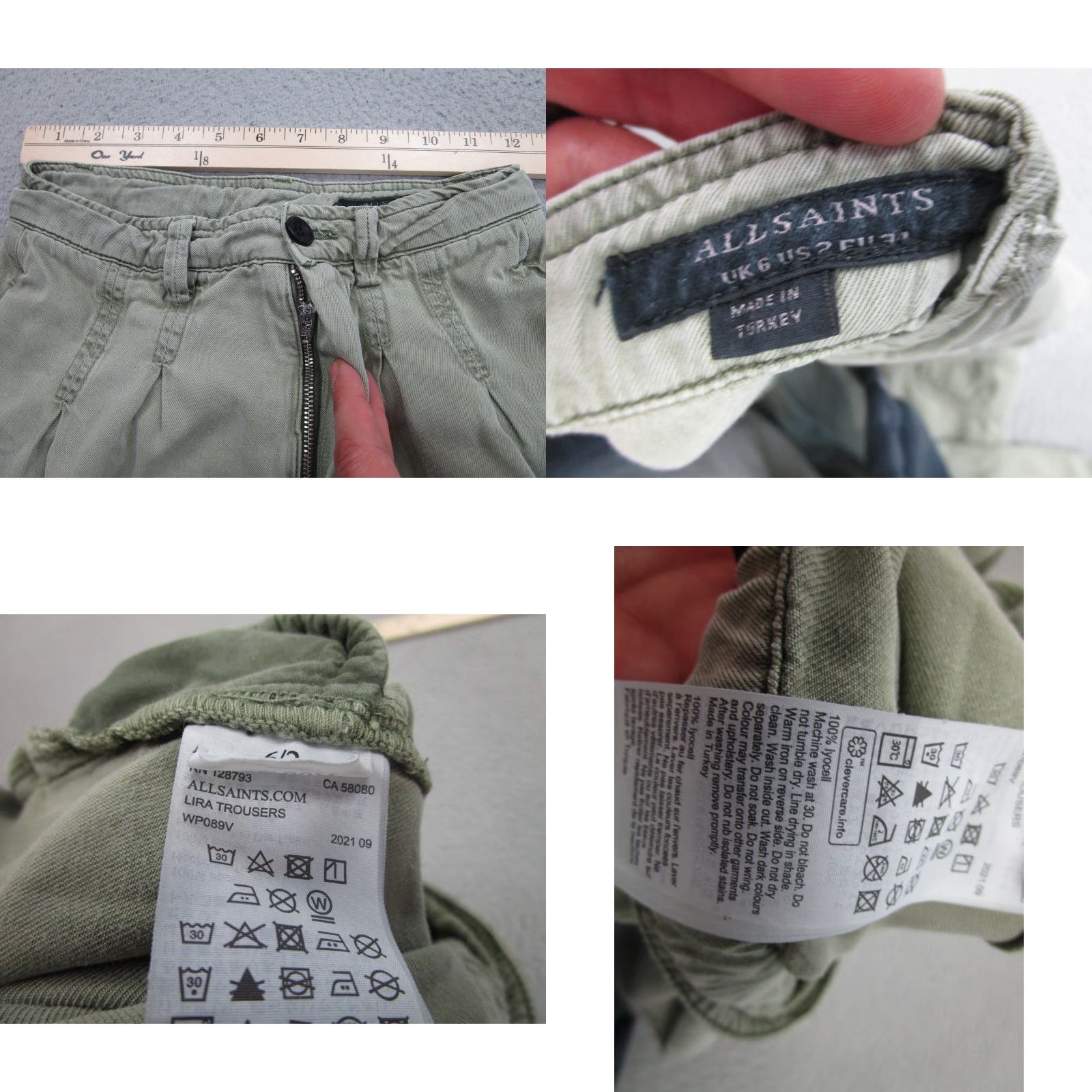 Allsaints ALLSAINTS Joggers Womens 2 Army Green Cargo Lira Trousers Military Pants Boho Tightening? Size 26" / US 2 / IT 38 - 8 Thumbnail
