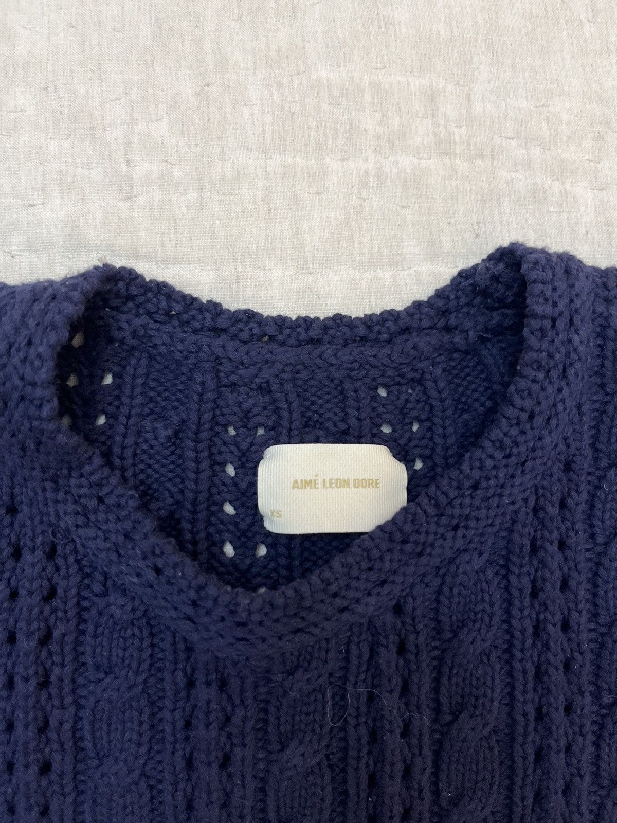 Aime Leon Dore Pointelle Cable Crewneck Sweater - Navy / Extra Small Size US XS / EU 42 / 0 - 3 Thumbnail