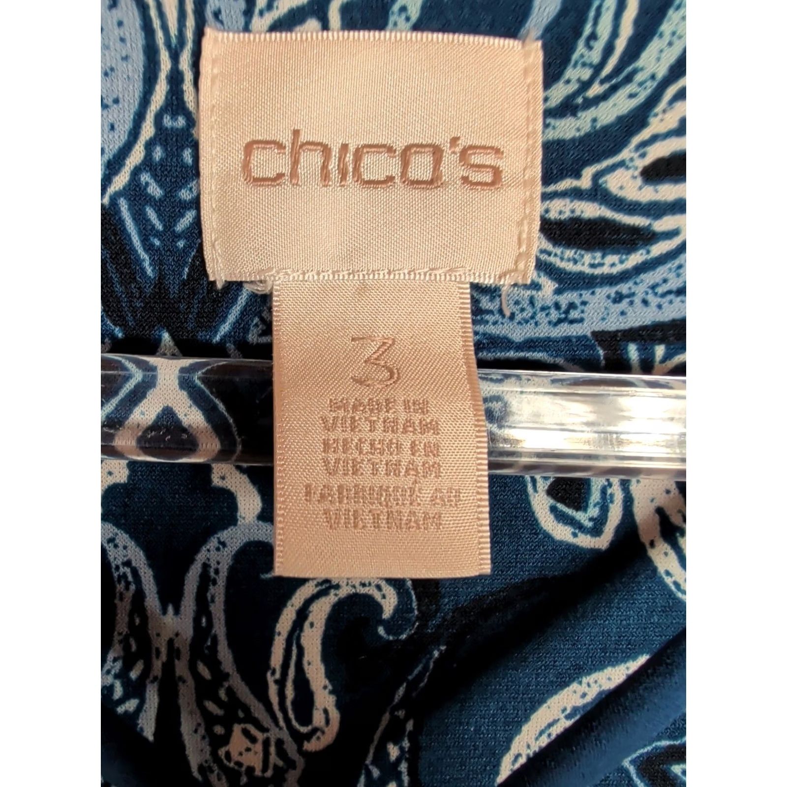 Vintage Chico's Tunic Top Blue Paisley Pullover 3/4 sleeve Size 3=XL Stretchy Women Size XXL / US 16-18 / IT 52-54 - 5 Thumbnail