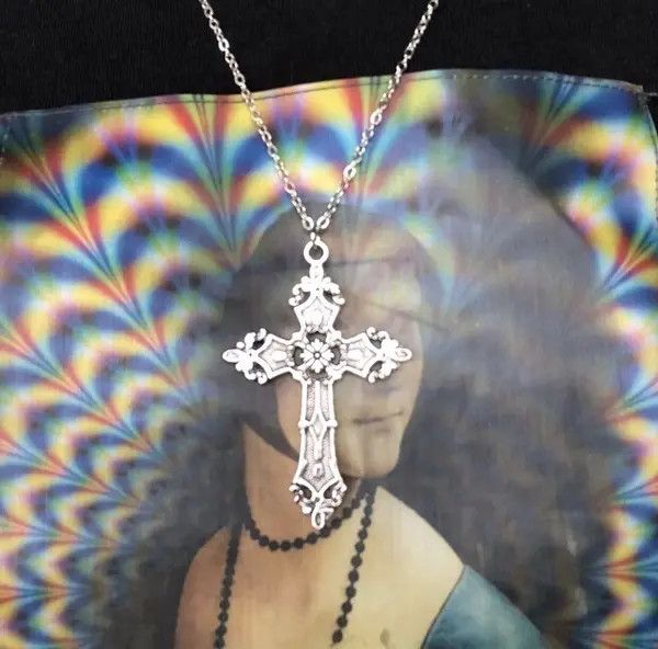 Japanese Brand Cross Necklace Aesthetic Edgy Grunge Streetwear Drip Size ONE SIZE - 4 Thumbnail