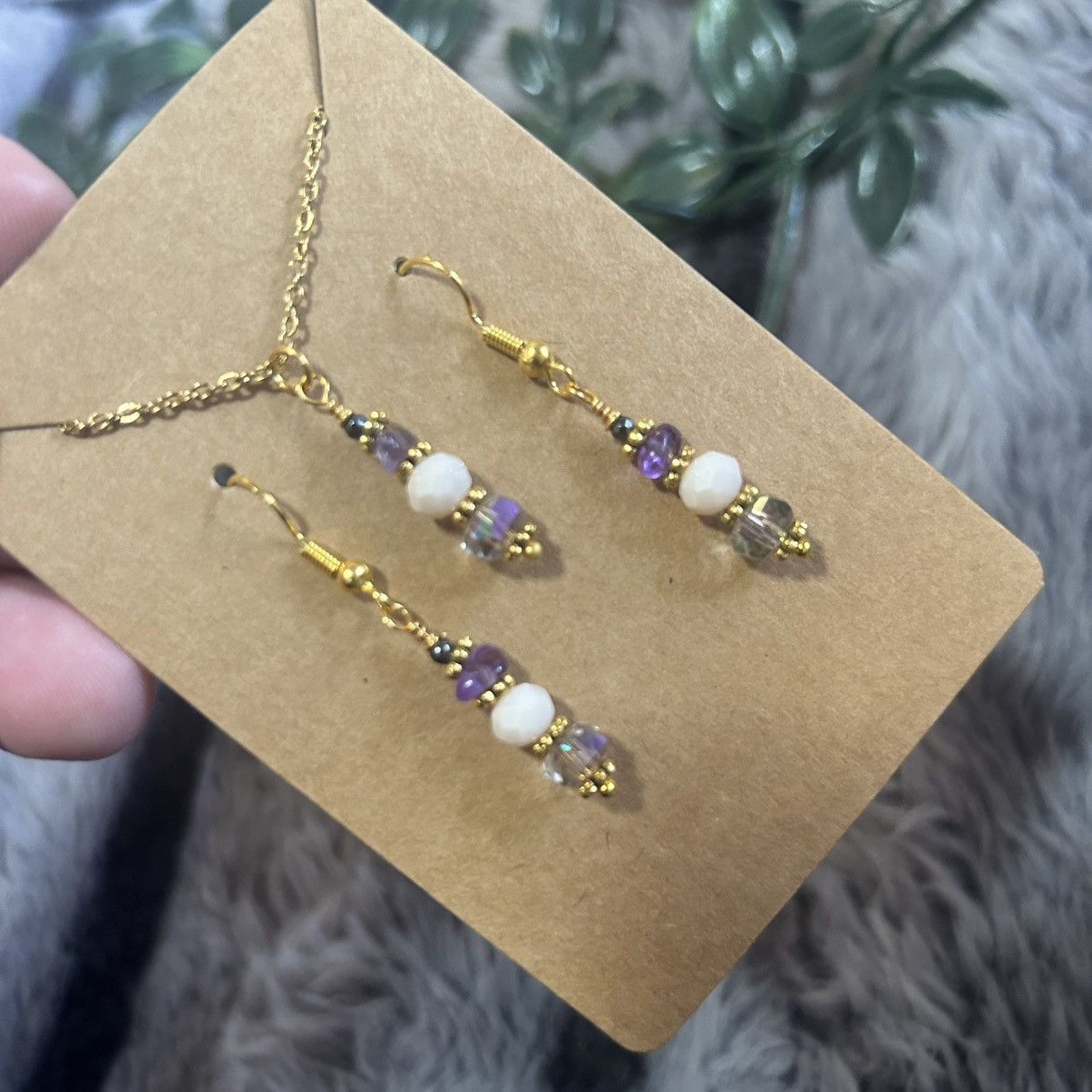 Handmade Handcrafted amethyst aurora borealis crystal necklace set Size ONE SIZE - 1 Thumbnail