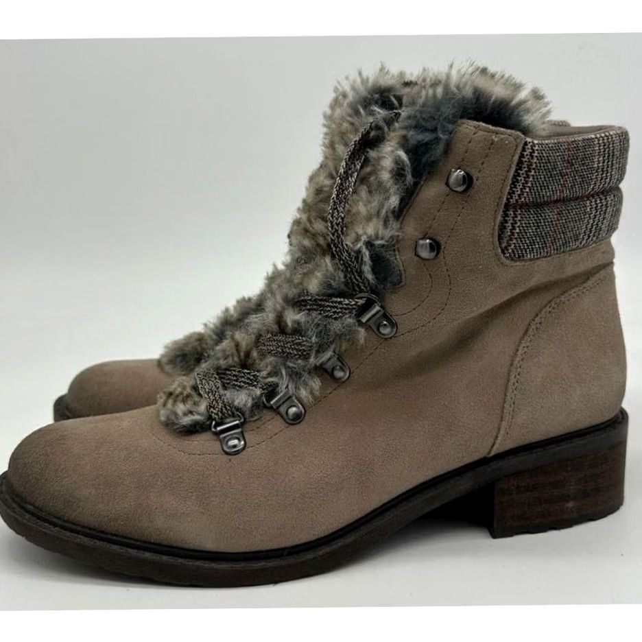 Sam Edelman Sam Edelman Darrah Boots Womens 9 Beige Wool Blend Faux Fur Trimmed Ankle Suede Bootie Casual Winter Outdoor Walking Comfort Mens? Size US 9 / IT 39 - 2 Thumbnail