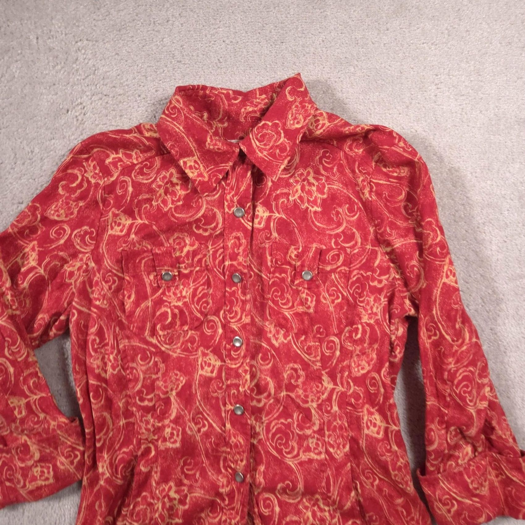 Vintage Christopher & Banks Jacket Womens M Red Linen Floral Snap Front Casual Size M / US 6-8 / IT 42-44 - 3 Thumbnail