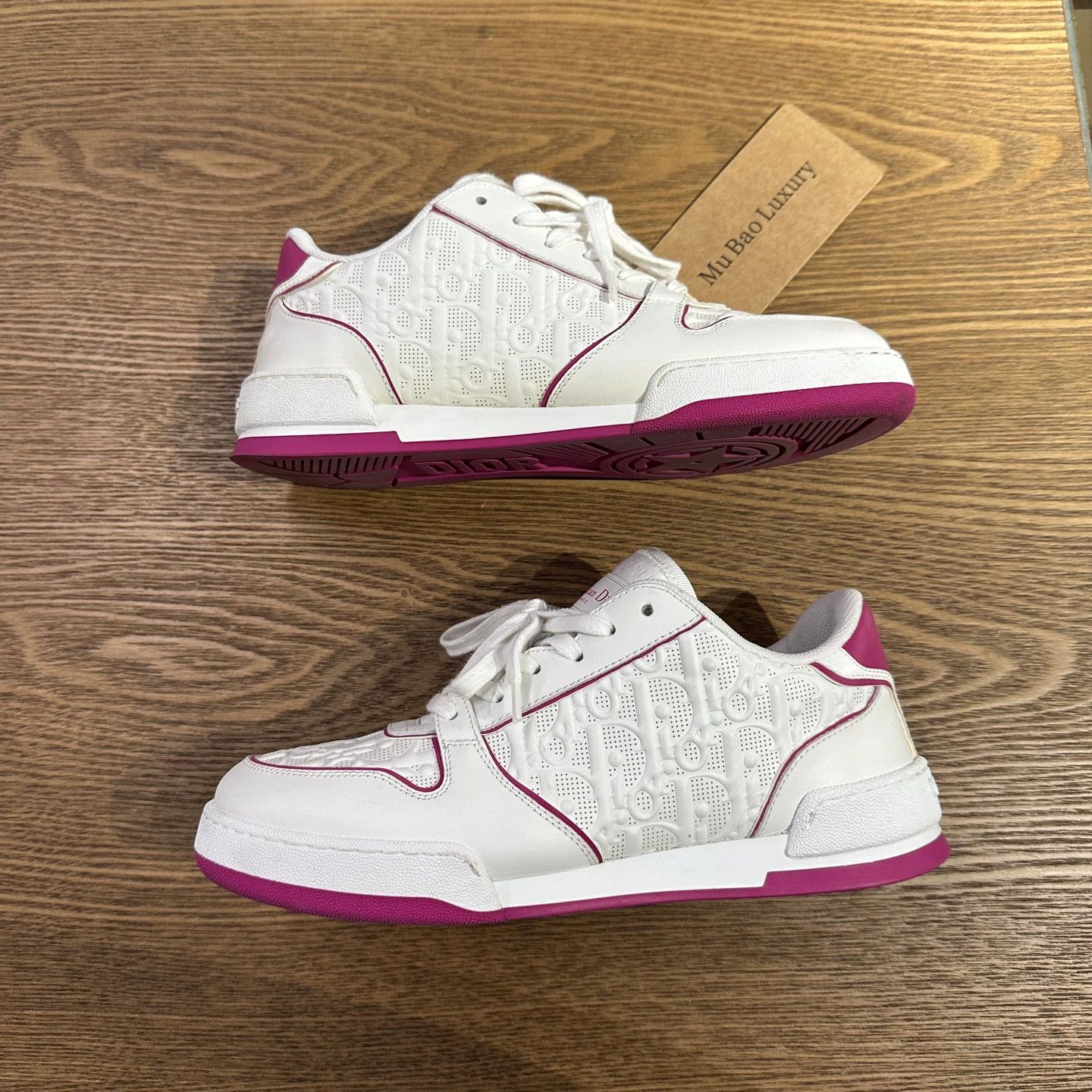 Christian Dior Monsieur Dior apr92 white & pink embossed-logo sneaker 38 Size US 7.5 / IT 37.5 - 3 Thumbnail