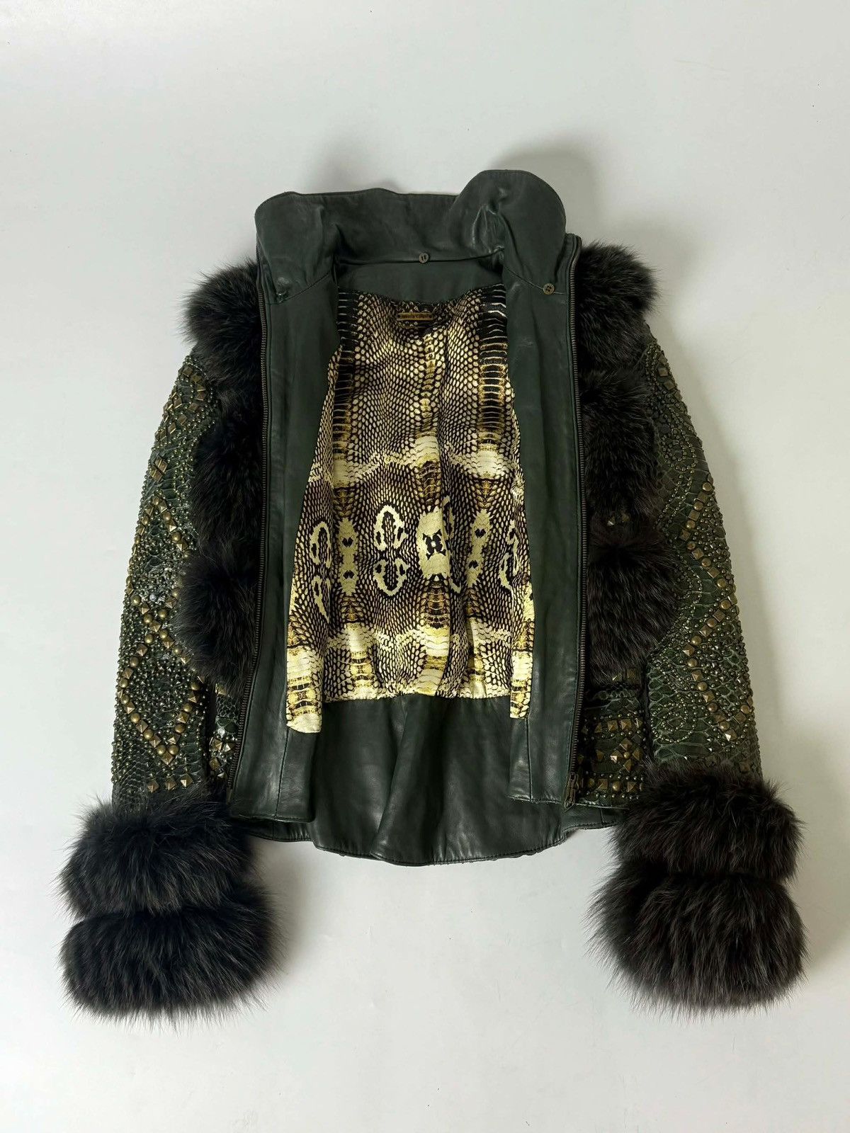 Roberto Cavalli Roberto Cavalli Embellished Studded Python Leather & Fur Size S / US 4 / IT 40 - 2 Thumbnail