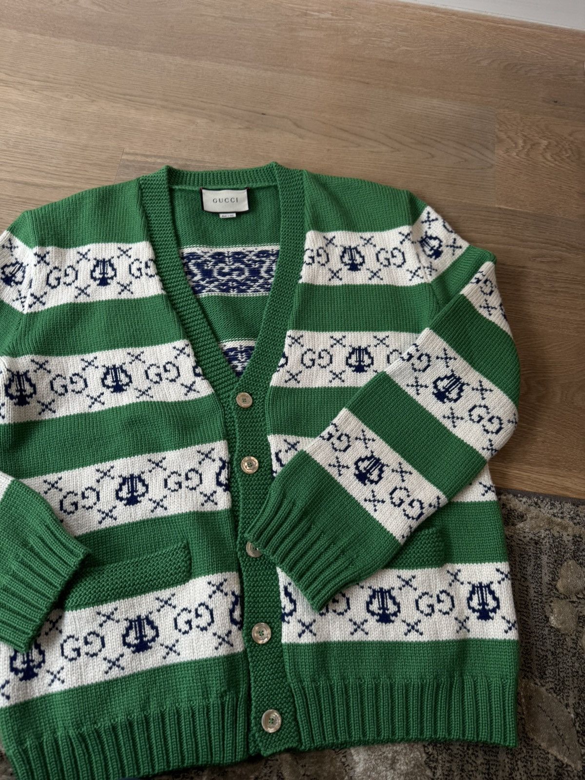 Gucci Gucci Green Lyre Stripe Cardigan Size US XL / EU 56 / 4 - 1 Thumbnail