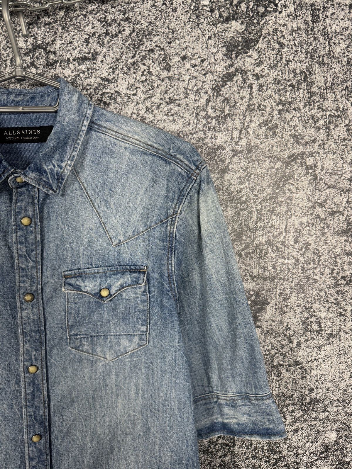 Allsaints Allsaints Suqi Shorts Sleeve Denim Shirt Snap Button Size M Size US M / EU 48-50 / 2 - 2 Thumbnail
