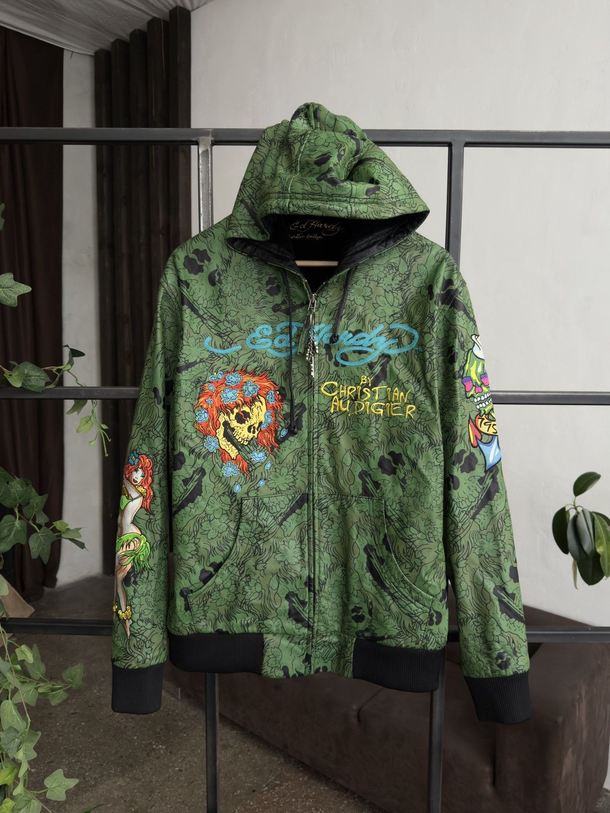 Ed Hardy Vintage Ed Hardy by Christian Audigier Leather Bomber Jacket Size US L / EU 52-54 / 3 - 1 Thumbnail