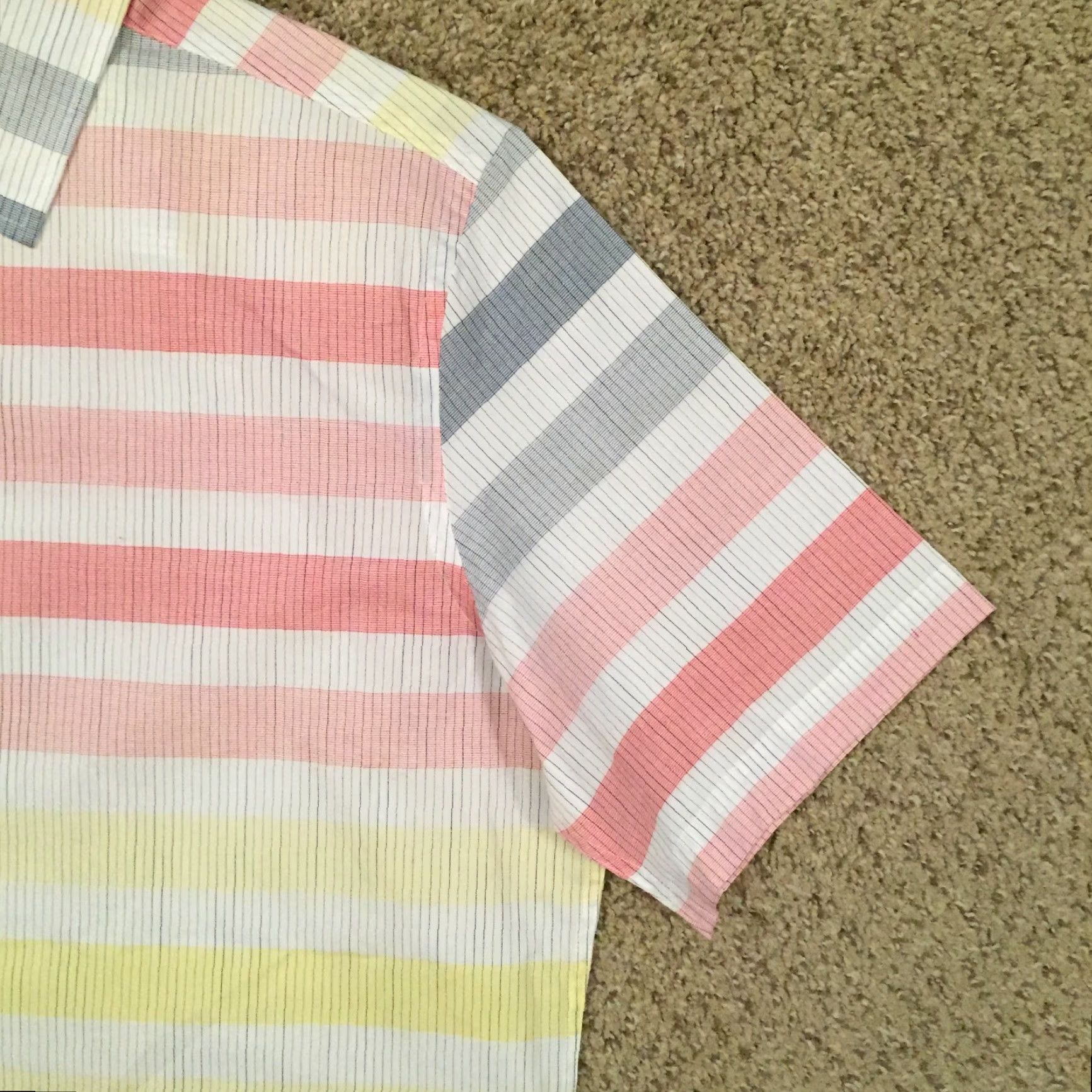 Alfani Alfani Shirt Mens Large Multicolor Striped Short Sleeve Button-Down Collar Point Button-Front Size US L / EU 52-54 / 3 - 4 Thumbnail