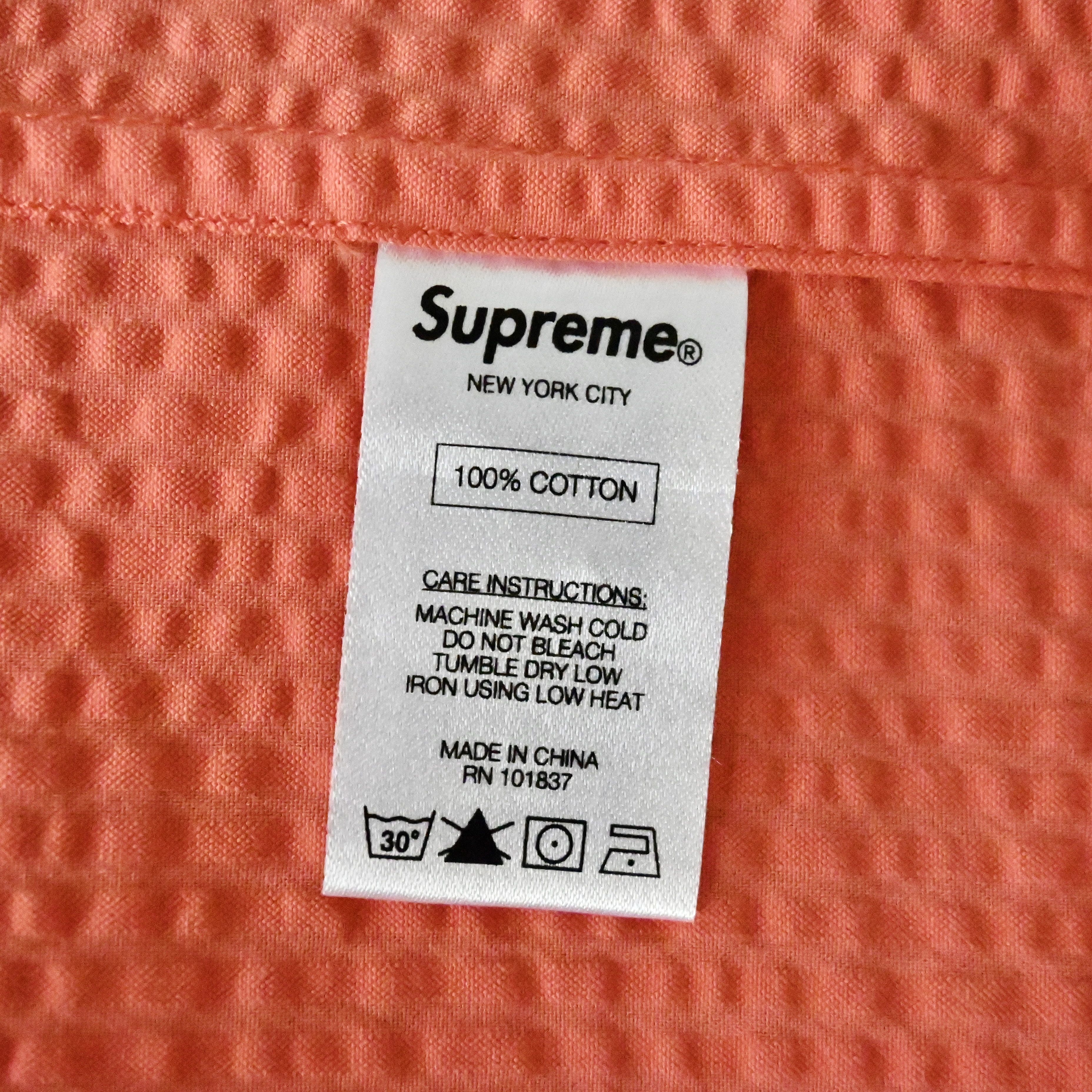 Supreme 15 S/S Supreme seersucker cotton hooded shirt peach L Size US L / EU 52-54 / 3 - 10 Thumbnail
