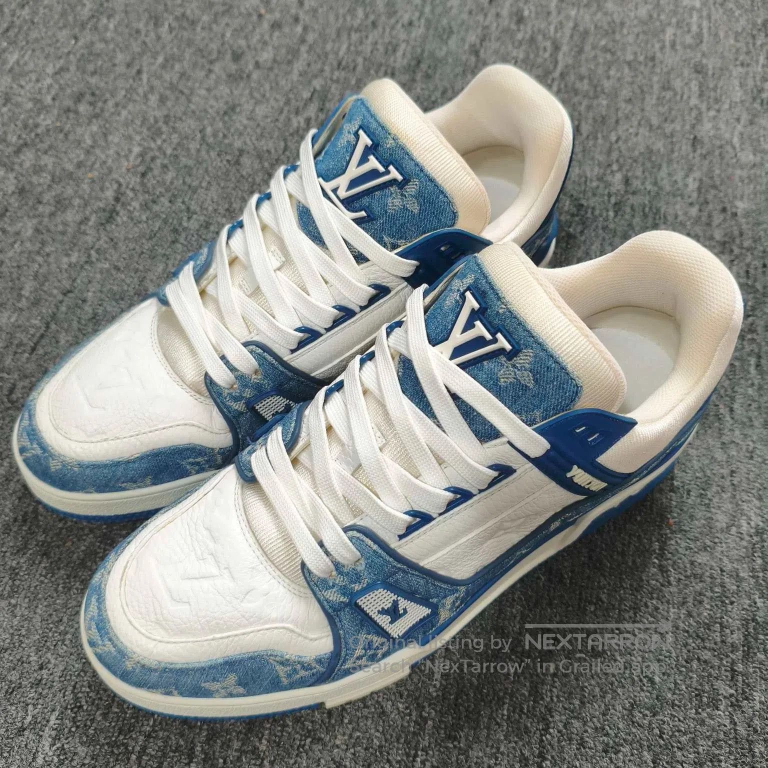 Louis Vuitton LV Trainer Blue White Denim Size 42. Size US 9 / EU 42 - 1 Thumbnail