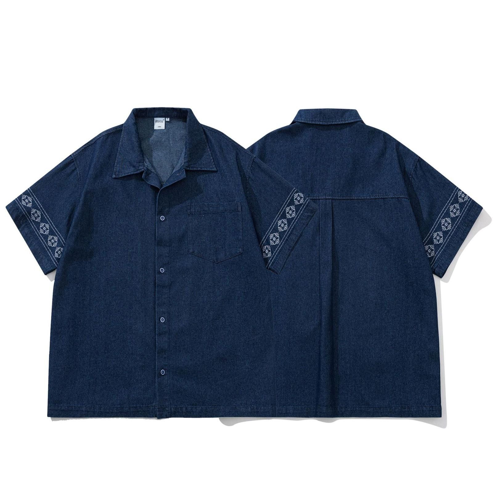 Other Indigo Denim Embroidered Short-Sleeve Camp Collar Shirt | Size US M / EU 48-50 / 2 - 4 Thumbnail