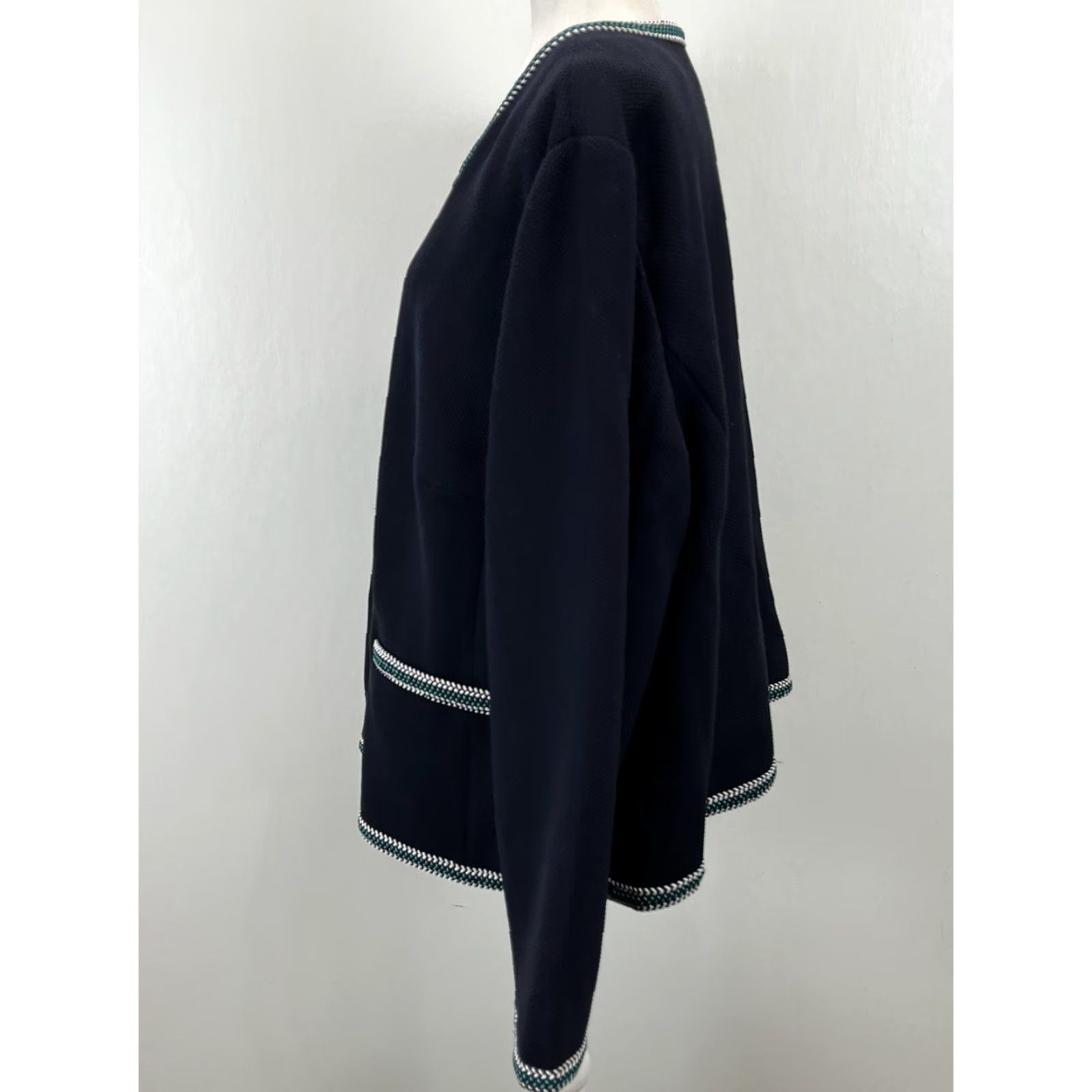 Talbots Talbots Career Women's Lined Jacket 24W Plus Navy Braided Trim Full Zip Blue Polyester Blend Basic Jacket NEW! Size 4XL / US 24-26 - 2 Thumbnail