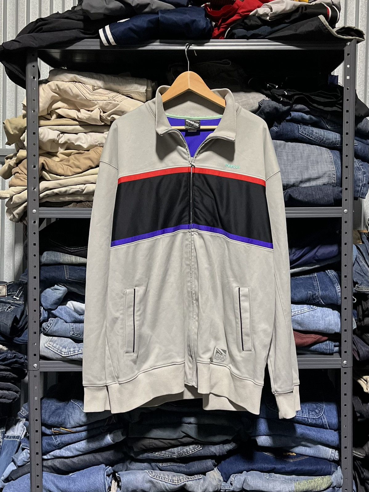 Vintage 90s Green Blue White Reebok Track Jacket XXXL main image 1