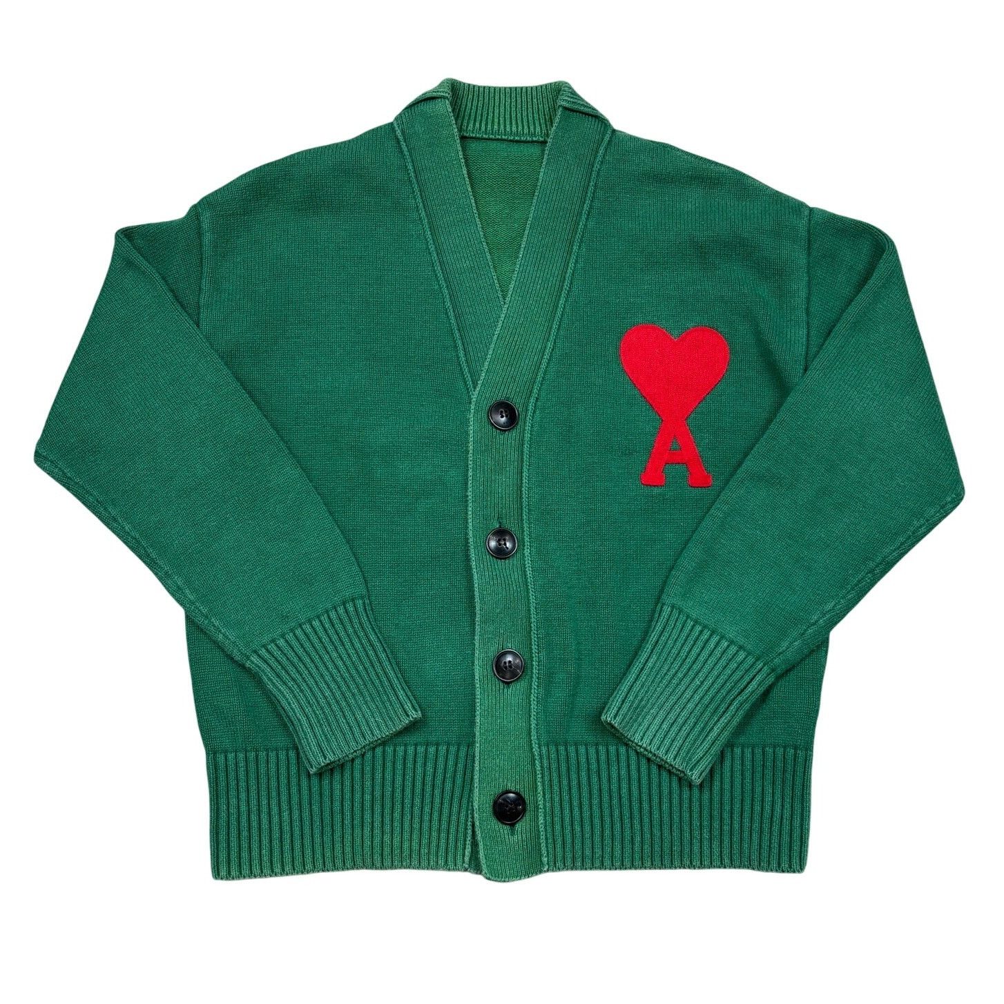 AMI AMI Alexandre Mattiusi Big Heart Cardigan Green Small Size S / US 4 / IT 40 - 1 Thumbnail