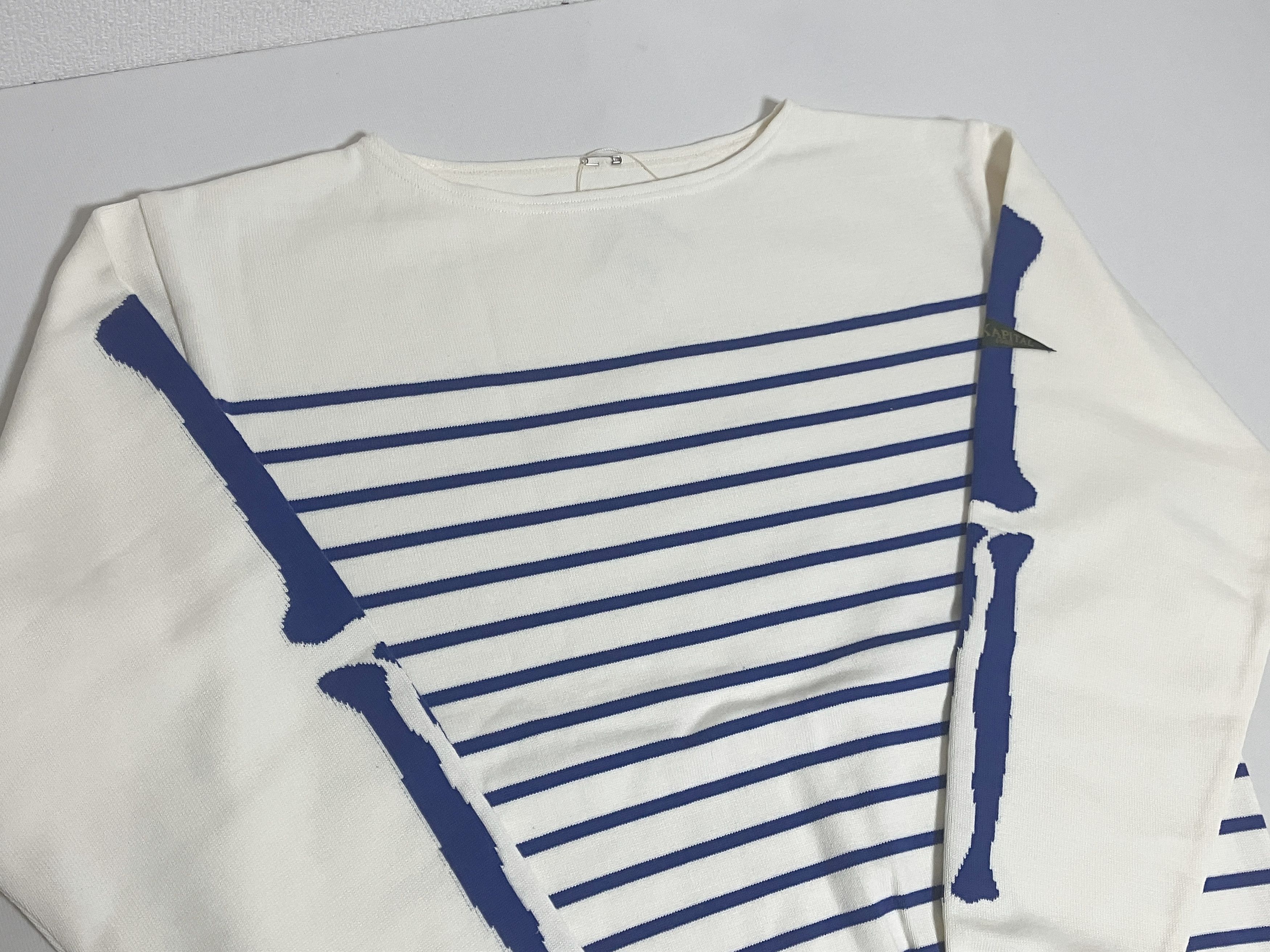 Kapital KAPITAL Panel Border Boat Neck knit Sweater BONE Sleeve L Size US L / EU 52-54 / 3 - 2 Thumbnail