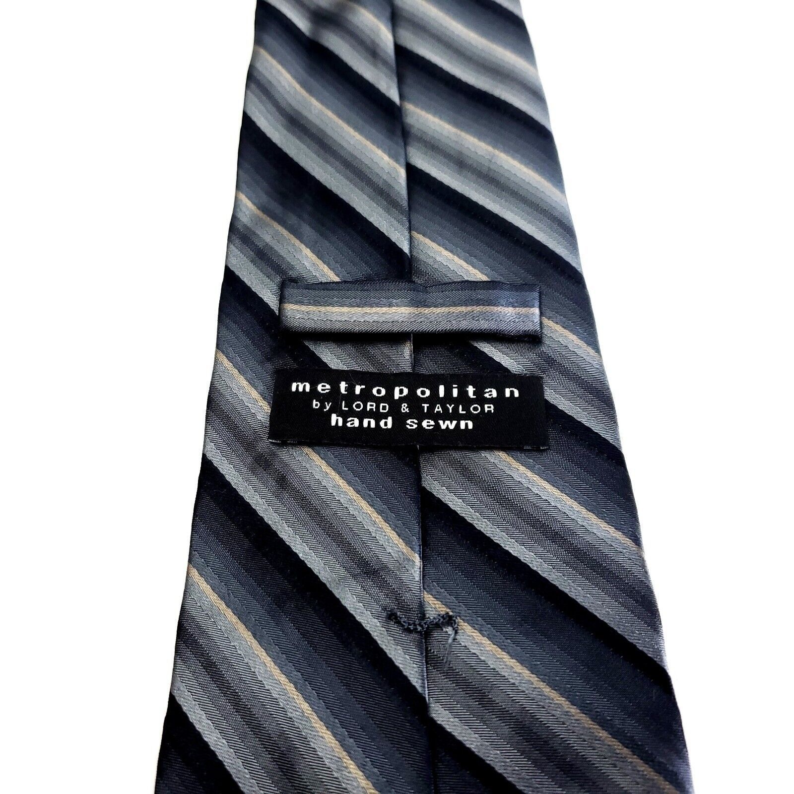 Lord & Taylor Lord Taylor Silk Tie Metropolitan Woven Gray Beige Striped Size ONE SIZE - 3 Thumbnail