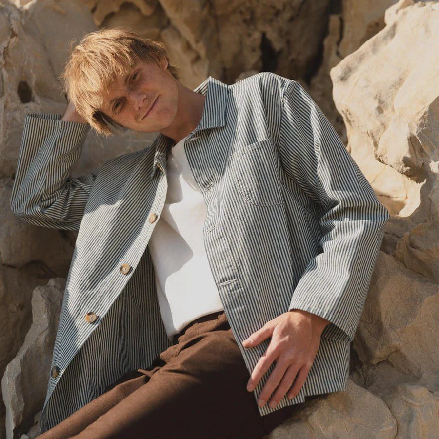 Le Laboureur × Vetra × Vintage Unique 60s Worker Chore Pearl Buttons Striped Light Jacket Size US M / EU 48-50 / 2 - 1 Thumbnail