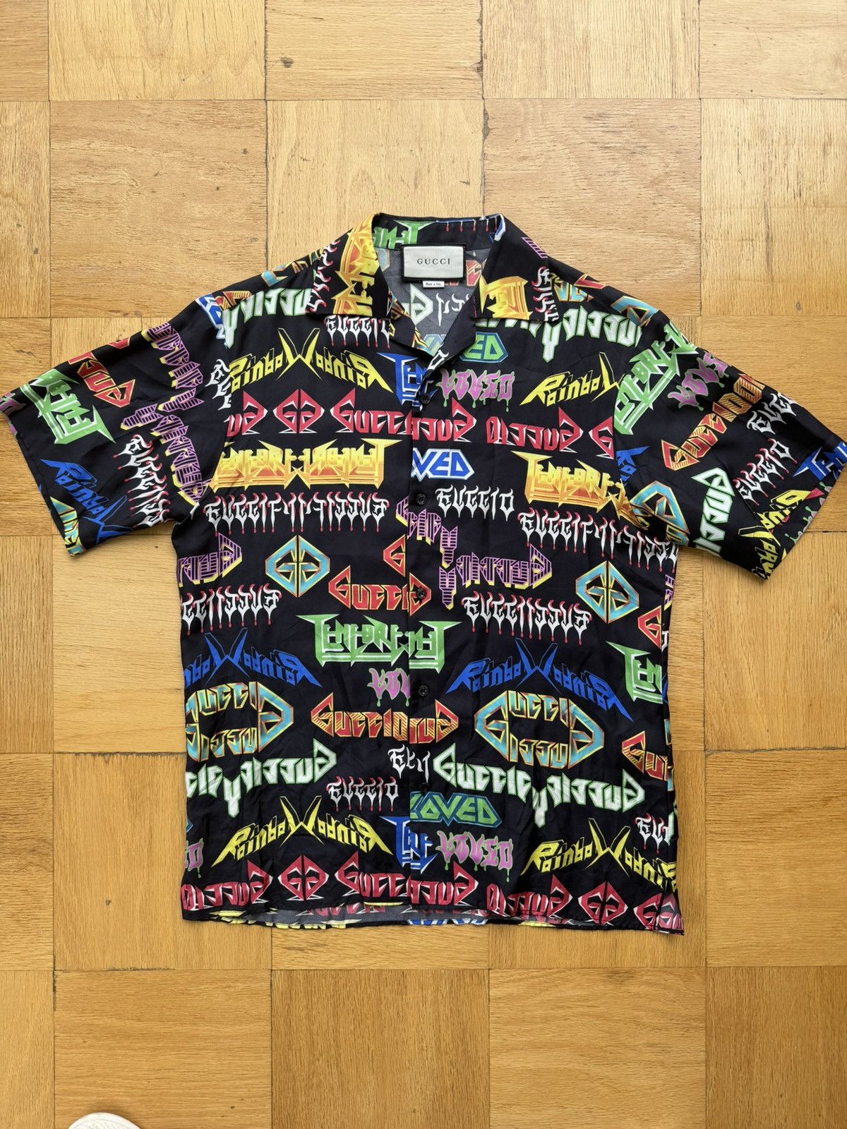 image of Gucci Metal Mix Silk Shirt in Black, Men's (Size Medium)