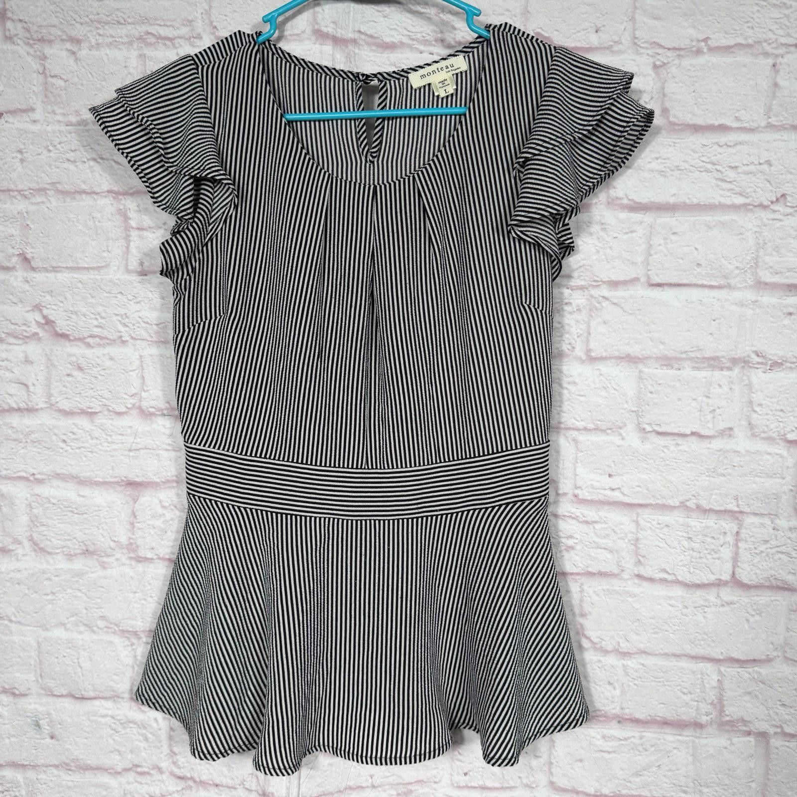 Other Monteau Large Black and White Striped Peplum Top Size L / US 10 / IT 46 - 1 Thumbnail