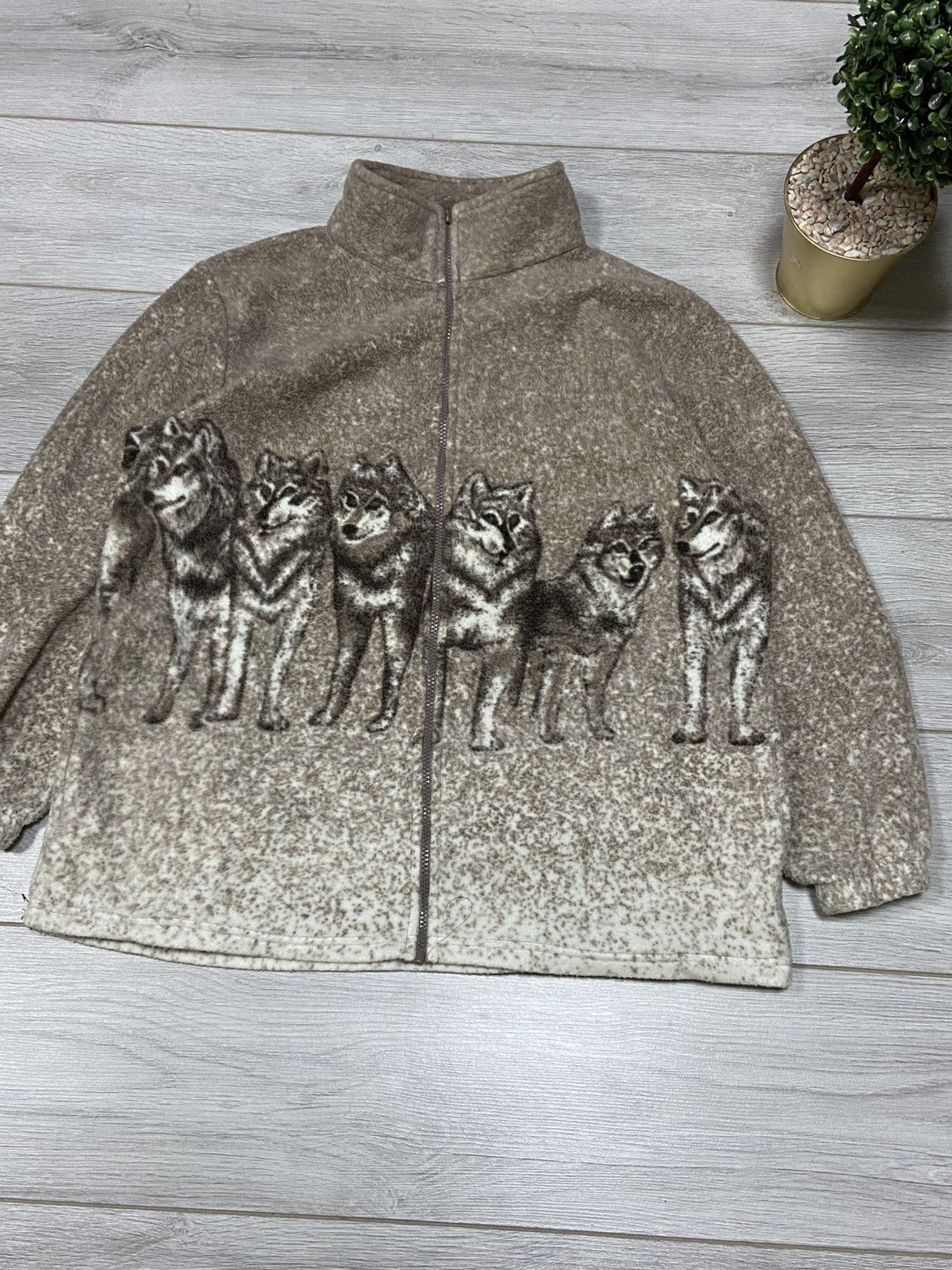 Vintage Wolves 🐺 vintage fleece all over zip atlas Size US L / EU 52-54 / 3 - 4 Thumbnail