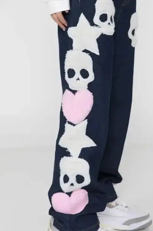 Japanese Brand Skull Streetwear Denim Jeans Hip Hop Retro Skeleton Size US 32 / EU 48 - 3 Thumbnail