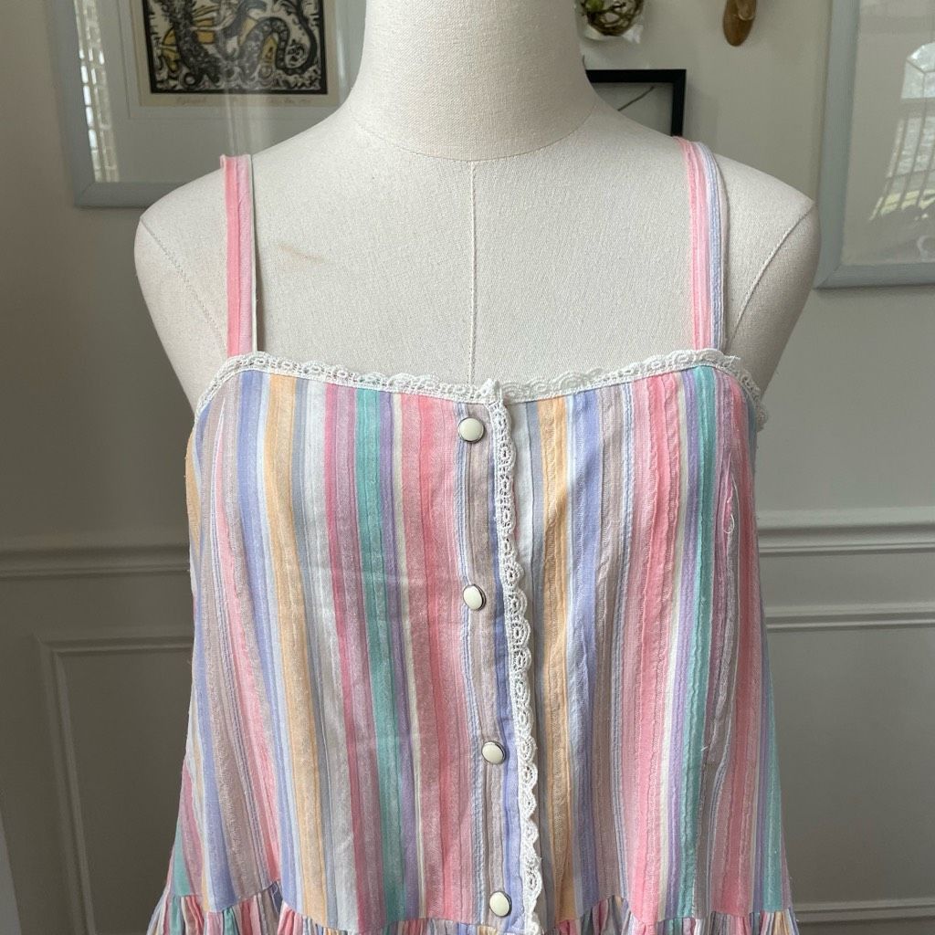 Vintage Vintage 90s Pastel Stripe Prairie Sundress S M Size S / US 4 / IT 40 - 2 Thumbnail