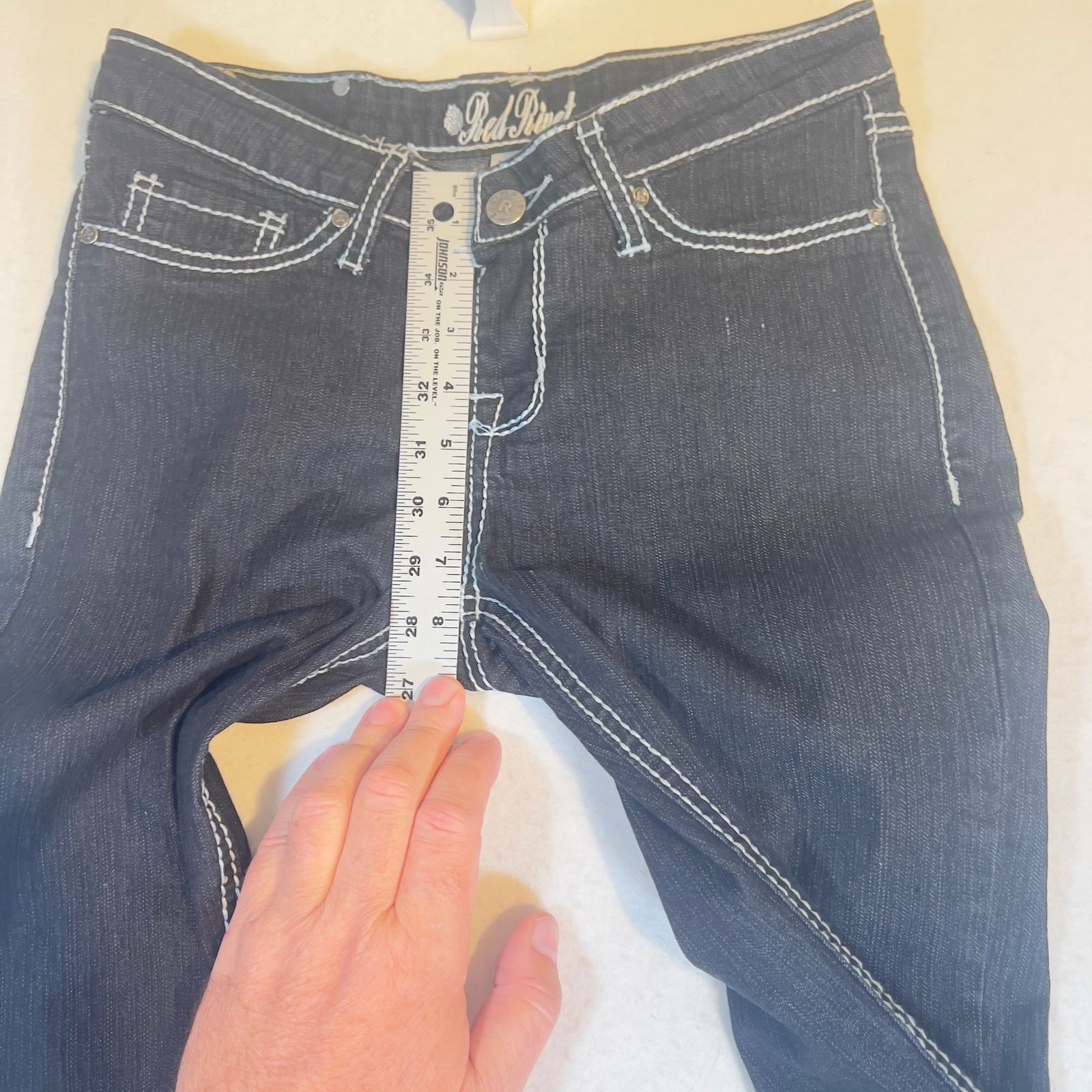 Other Red Rivet Jeans Woman's Medium Black/ White Stitch 29W x 30L Size 29" - 8 Thumbnail