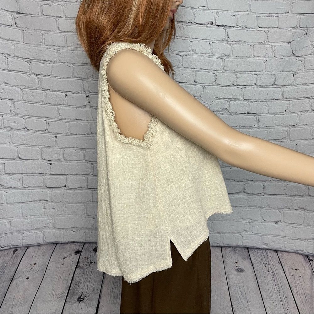 Other New &Merci Beige Cotton Sleeveless Top with Detailed Fringe Size M / US 6-8 / IT 42-44 - 4 Thumbnail