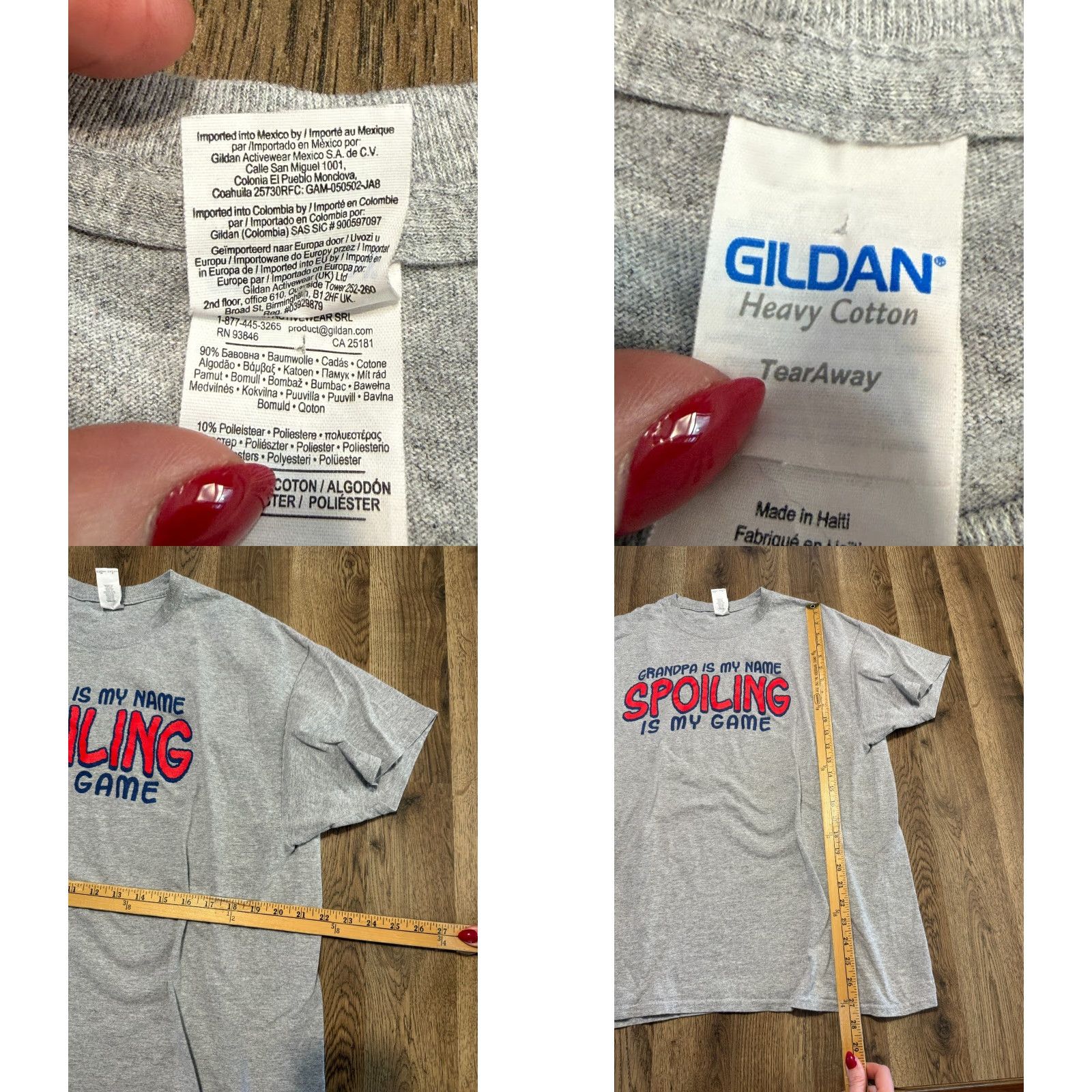 Gildan Gildan Shirt Mens XL Grey Red Blue "Grandpa is my name spoiling is my game" - T-Shirt - Regular - Cotton - Crew Neck - Short Sleeve - Gray - Men Size US XL / EU 56 / 4 - 8 Thumbnail