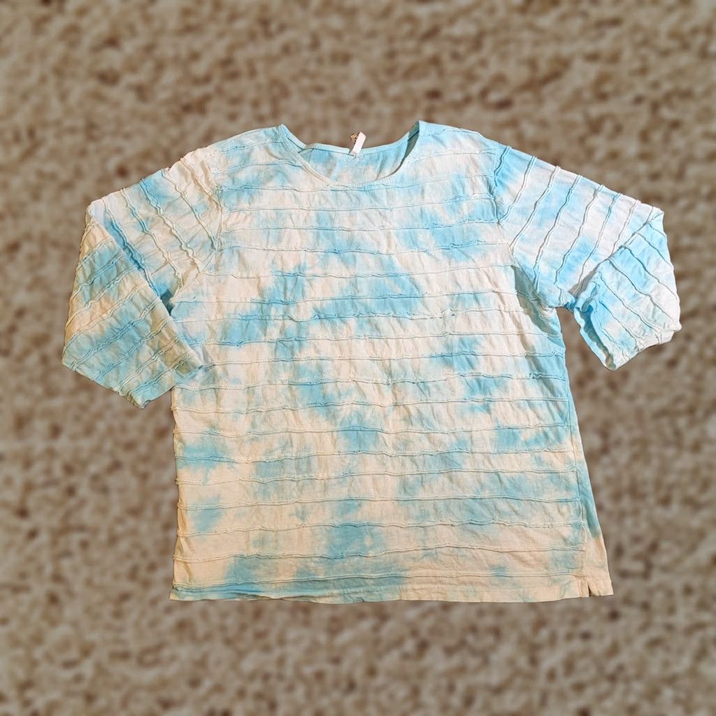 Vintage Lulu B Top Womens Large Blue 3/4 Sleeve Textured Tie Dye Round Neck Casual Basic Blouse Size L / US 10 / IT 46 - 1 Thumbnail