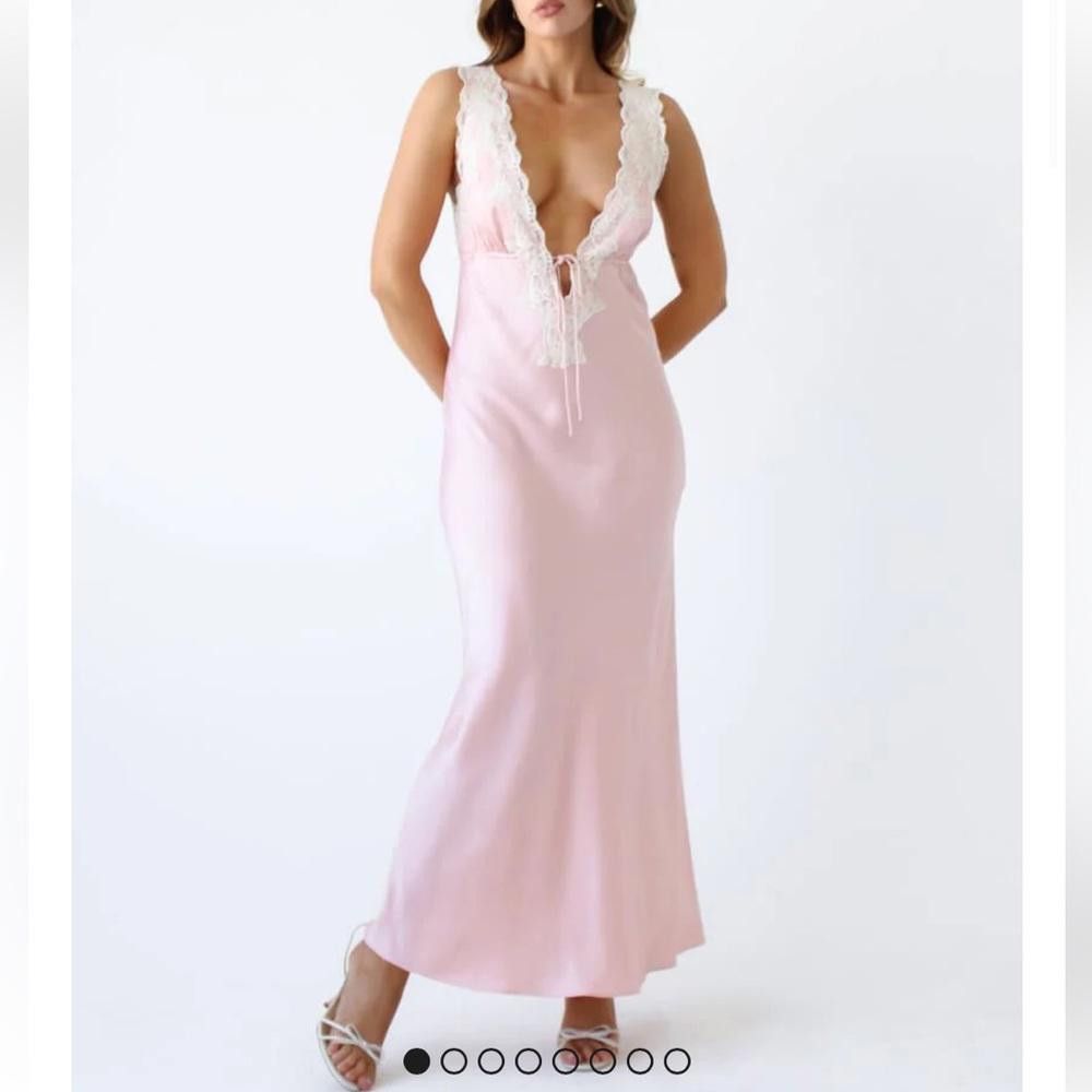 REVOLVE Rumored l NWT Venice Maxi Satin Lace Dress XS Baby Pink | Grailed