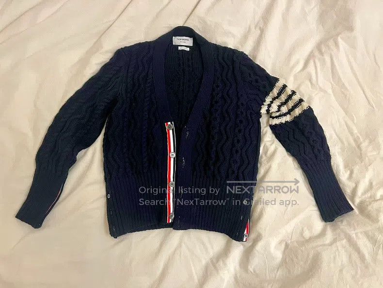 Thom Browne Thom Browne Men's navy blue collared knit cardigan with co Size US XS / EU 42 / 0 - 1 Thumbnail