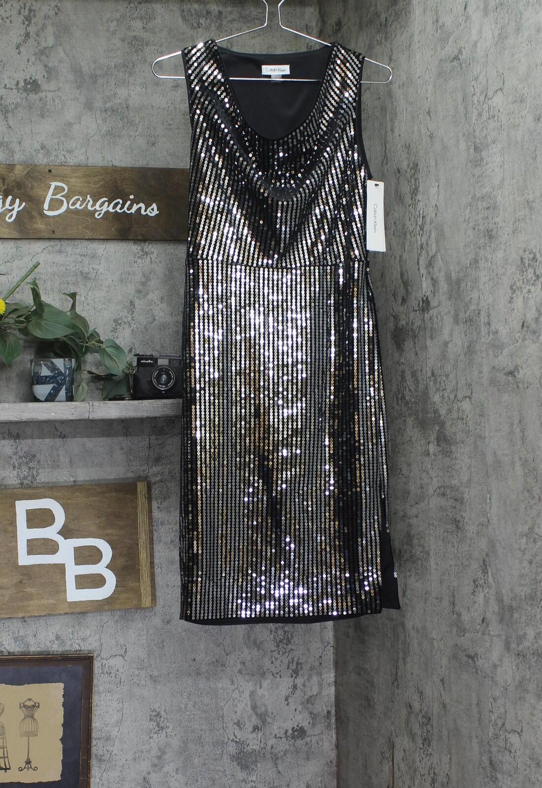 Calvin Klein Nwt Calvin Klein Womens Velvet Shift Dress Black / Silver 4 Size S / US 4 / IT 40 - 1 Thumbnail