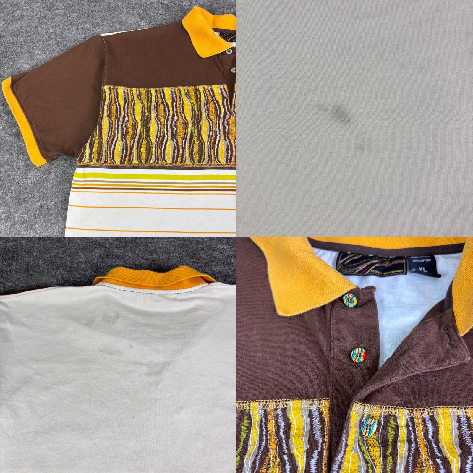 Vintage Godbody Denimtechnology Polo Shirt XL Brown Yellow Geometric Striped Cotton Mens Size US XL / EU 56 / 4 - 8 Thumbnail