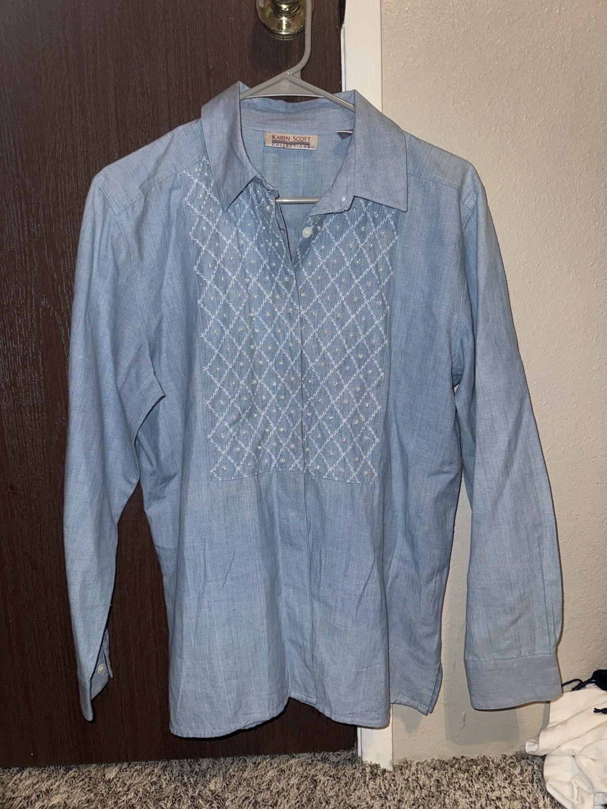 Other Vintage Karen Scott Beaded Chambray Shirt Size US M / EU 48-50 / 2 - 1 Thumbnail